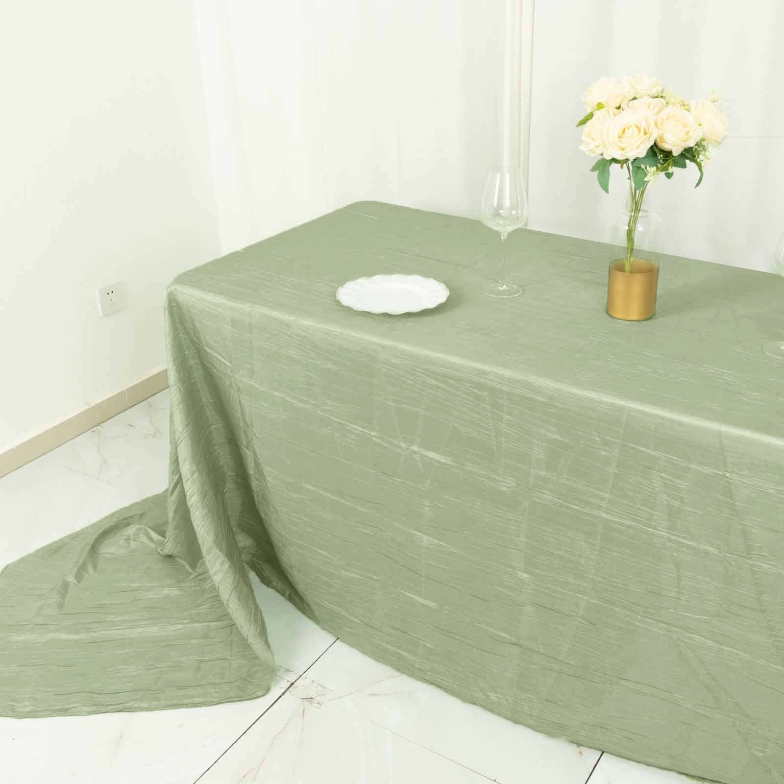 Discount! Sage Green Crinkle Taffeta Rectangle Tablecloth 90x156 for Weddings and Parties