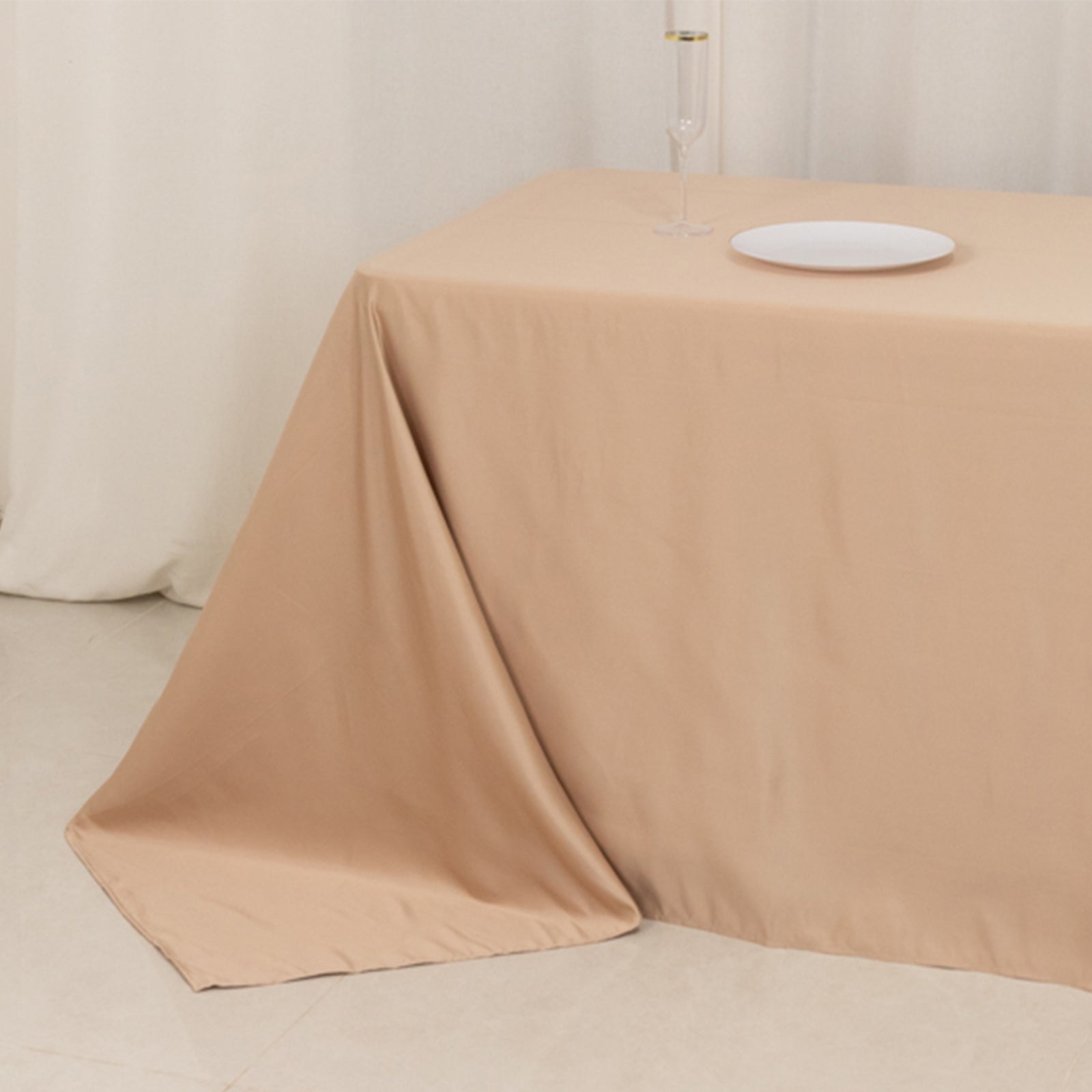 Luxurious Nude Lamour Satin Rectangle Tablecloth 90x156 - Ideal for Events