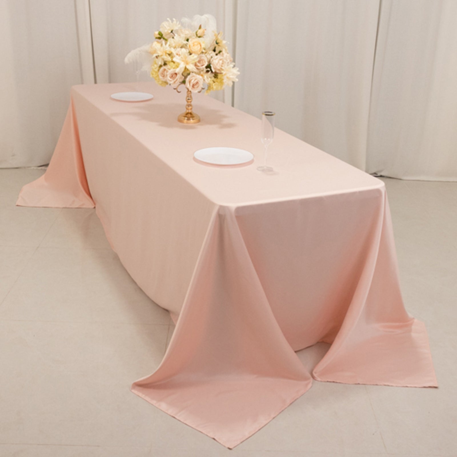 Luxurious Blush Lamour Satin Rectangle Tablecloth 90x156 - Soft & Seamless