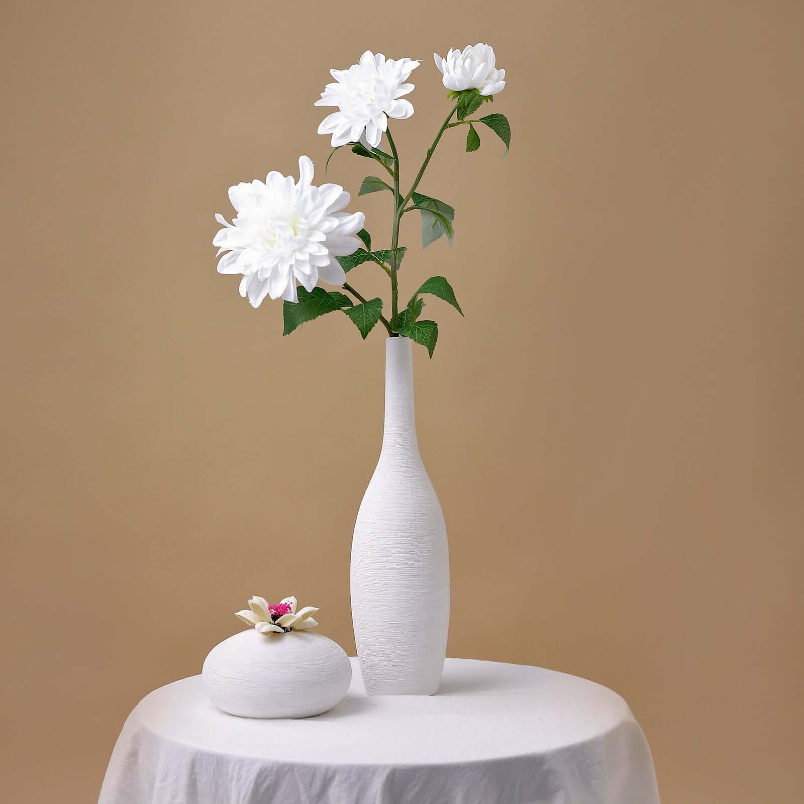 30-Inch Tall White Silk Faux Dahlia Flower Stems for Stunning Arrangements