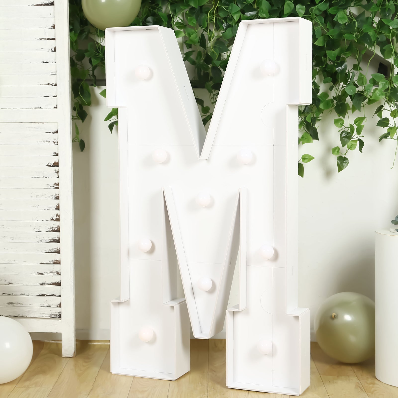 4ft White Giant LED Marquee Letter M with 10 Warm White Battery - Operated LEDs, Glue Gun & Sticks