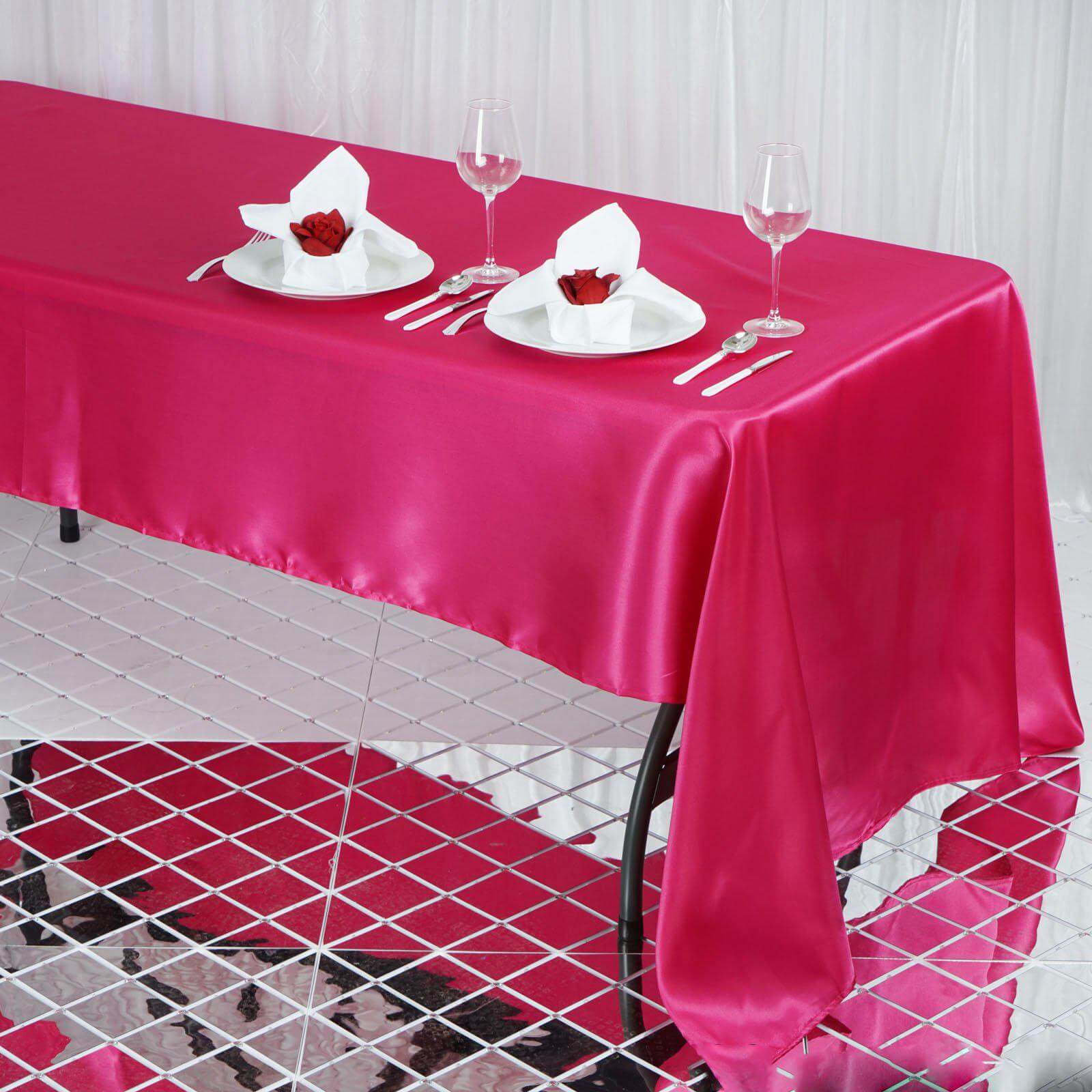Hot Deal! Fuchsia Satin Rectangular Tablecloth, 60x126 Inches - Smooth and Shiny