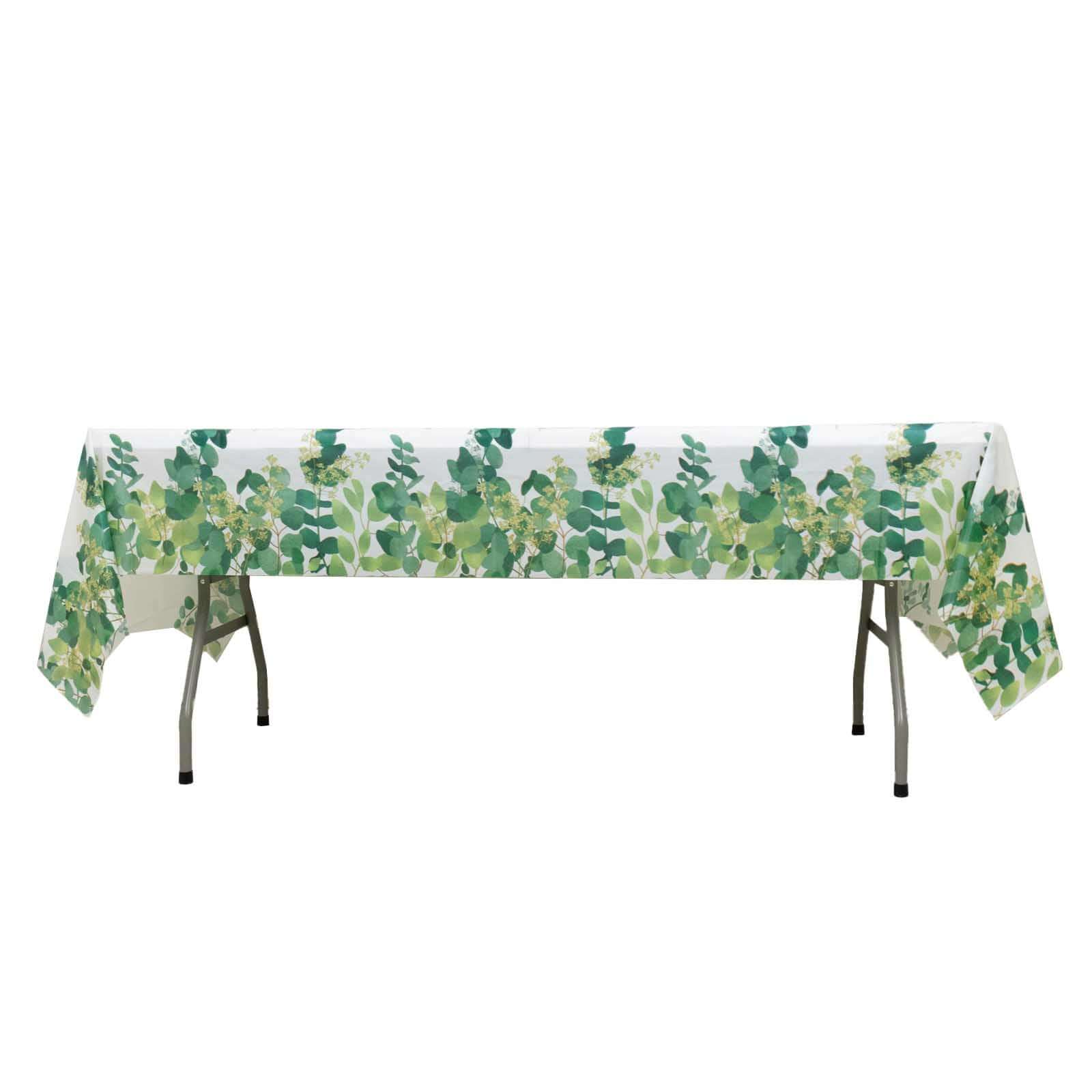 Hot Deal! 5-Pack Disposable PVC Plastic Table Covers in White/Green with Eucalyptus Print, 54x108