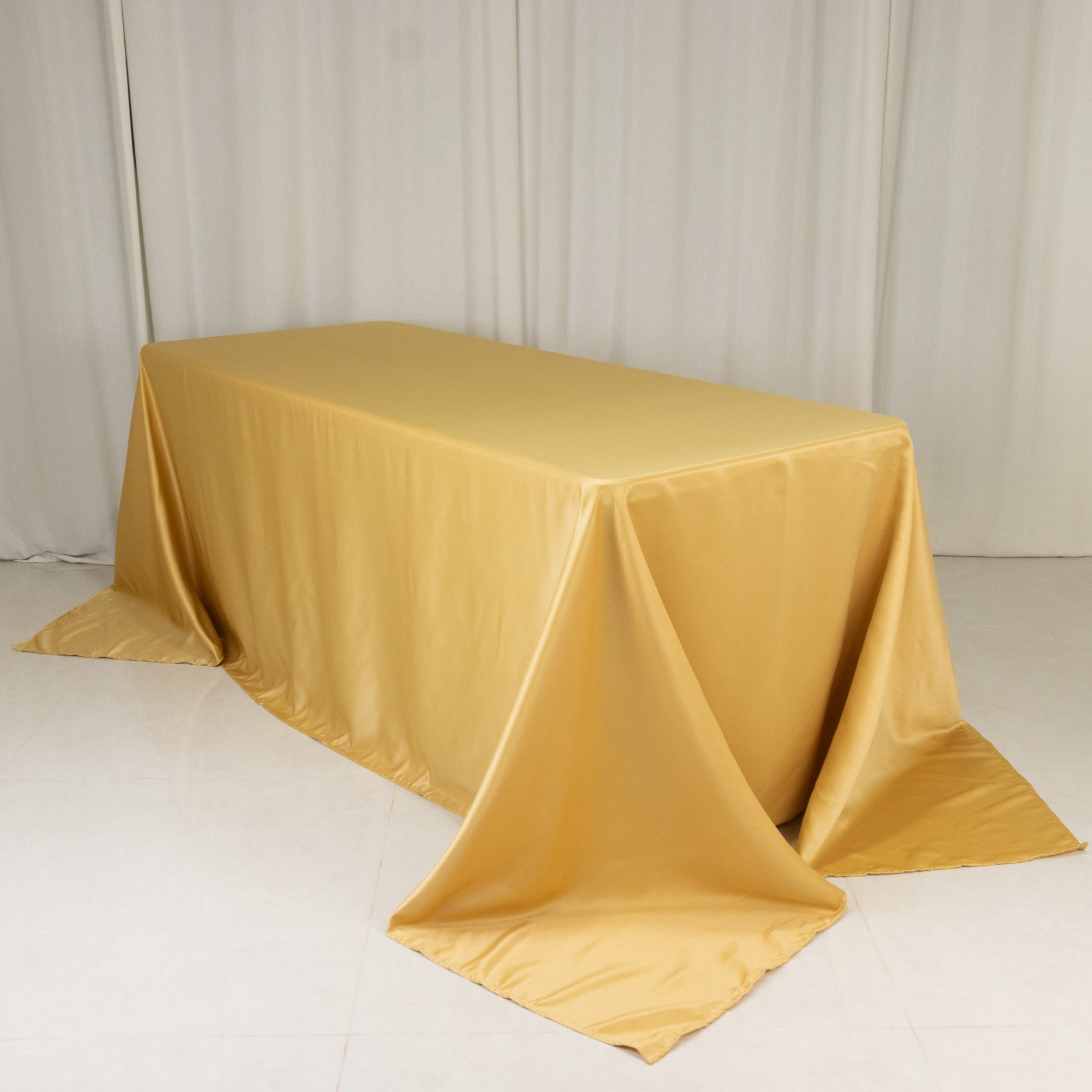 Premium Lamour Satin Champagne Rectangle Tablecloth - Soft, Silk-Like 90x132 Cover