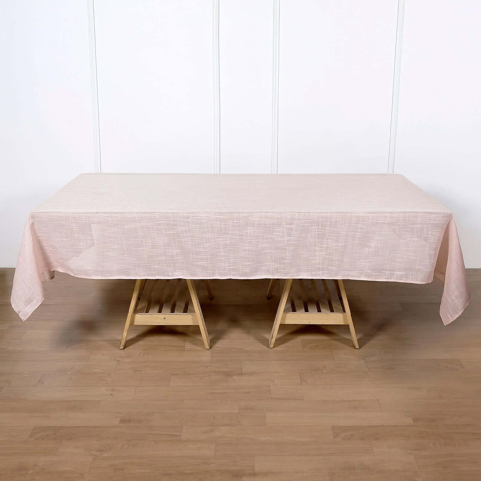 Wrinkle-Resistant Blush Faux Linen Rectangular Tablecloth, 60x102 with Slubby Texture