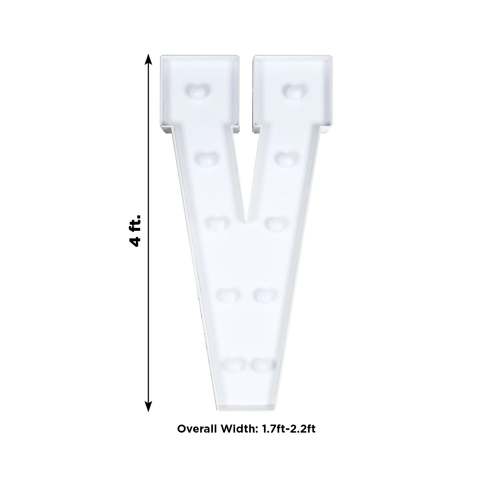 4ft White Giant LED Marquee Light-Up Letter V with 10 Warm White Battery-Operated LEDs, Glue Gun & Sticks