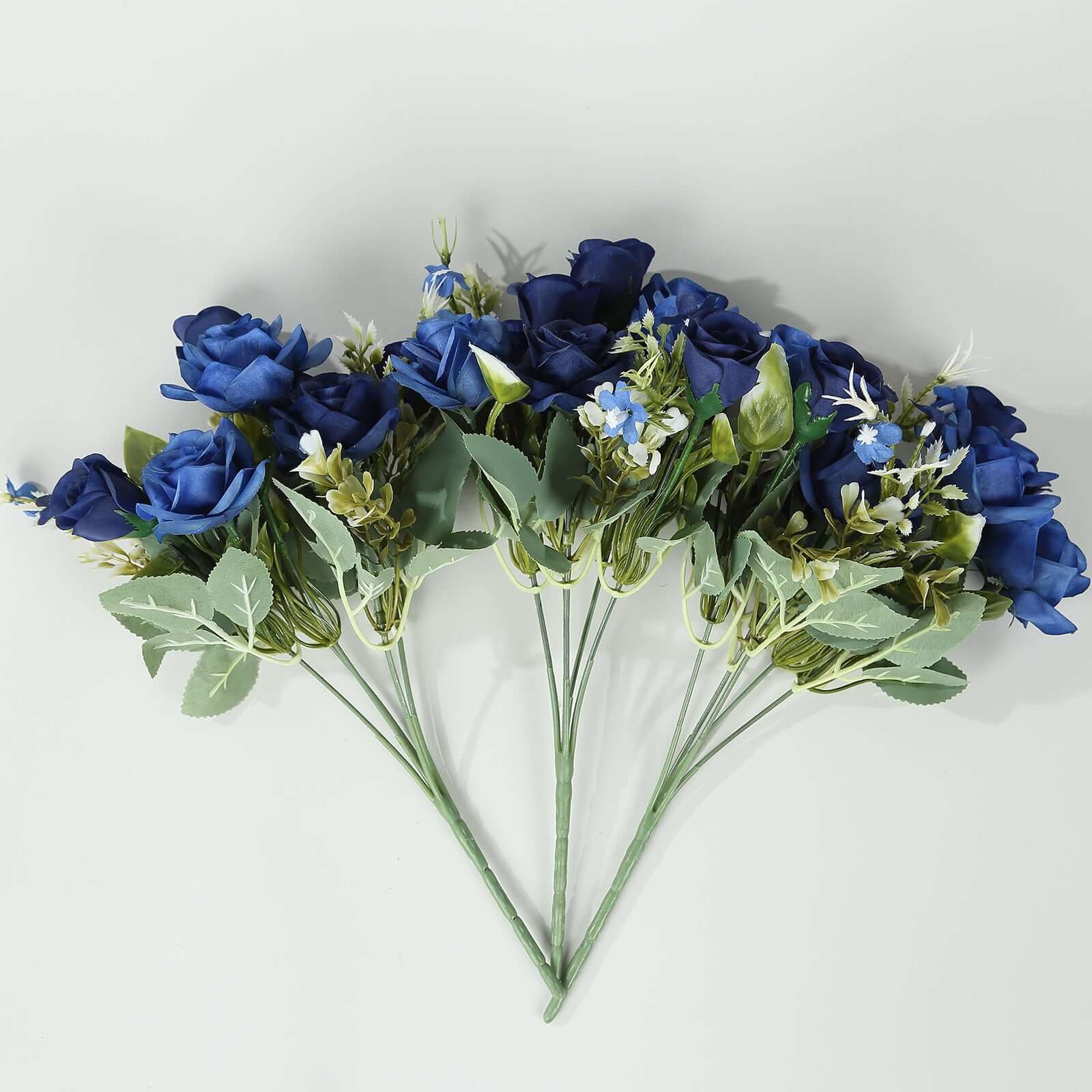 12-Inch Navy Blue Real Touch Artificial Silk Rose Flower Bouquet with 4 Bushes