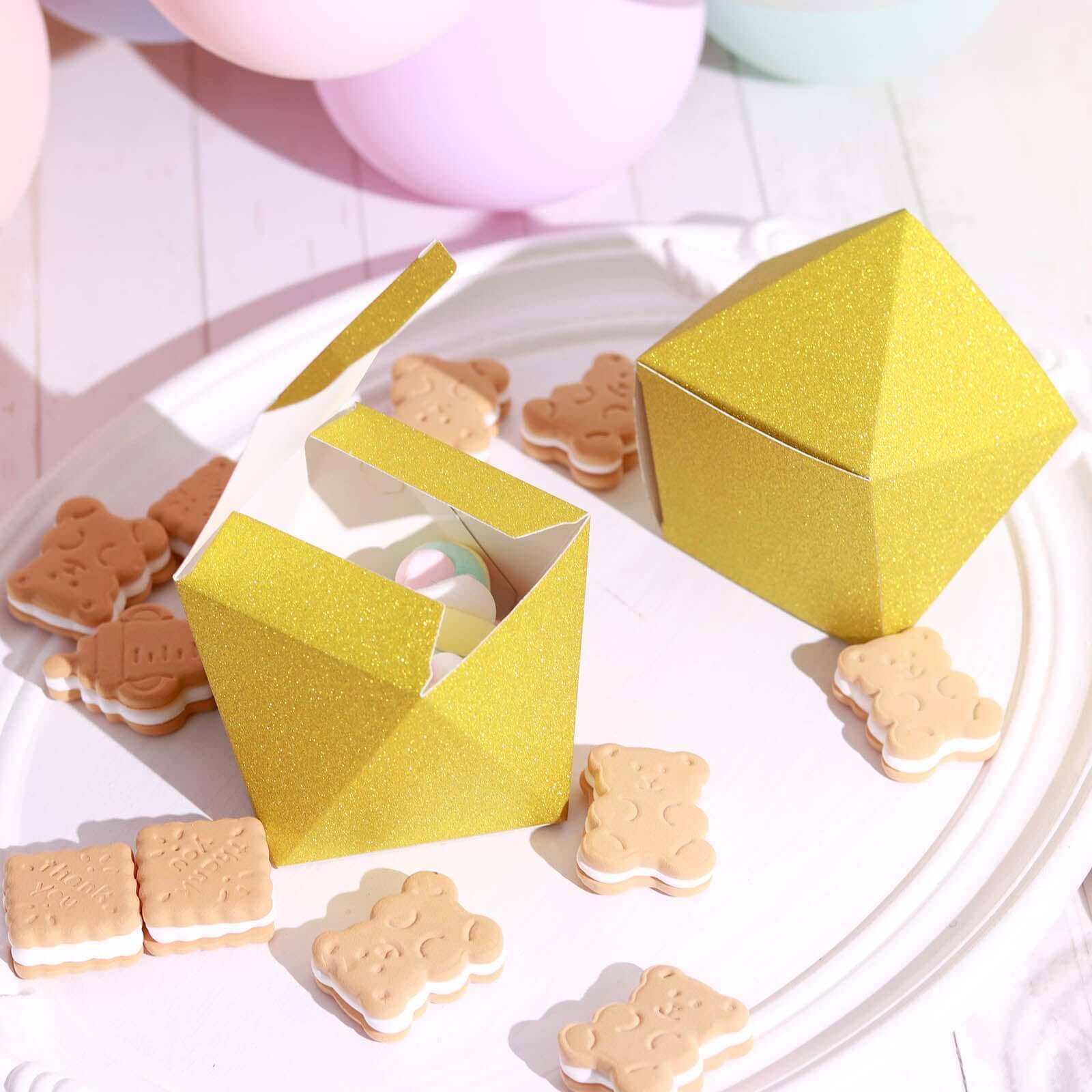 Get 25-Pack Gold Glittered 3x4 Geometric DIY Wedding Favor Gift Boxes Now