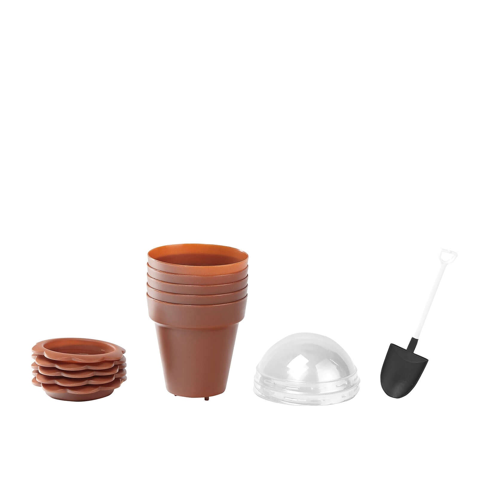 12-Pack Plastic Dessert Cups with Lids and Shovels in Terracotta (Rust) Succulent Planter Design