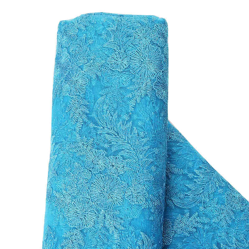 54-Inch Wide, 4-Yard Turquoise Floral Embroidered Lace Tulle Fabric Roll for DIY Crafts