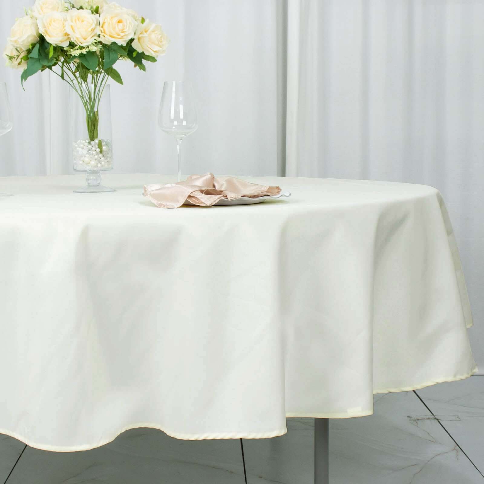 Ivory 90 - Inch Premium Polyester Round Tablecloth: Stain & Wrinkle - Resistant, 220GSM