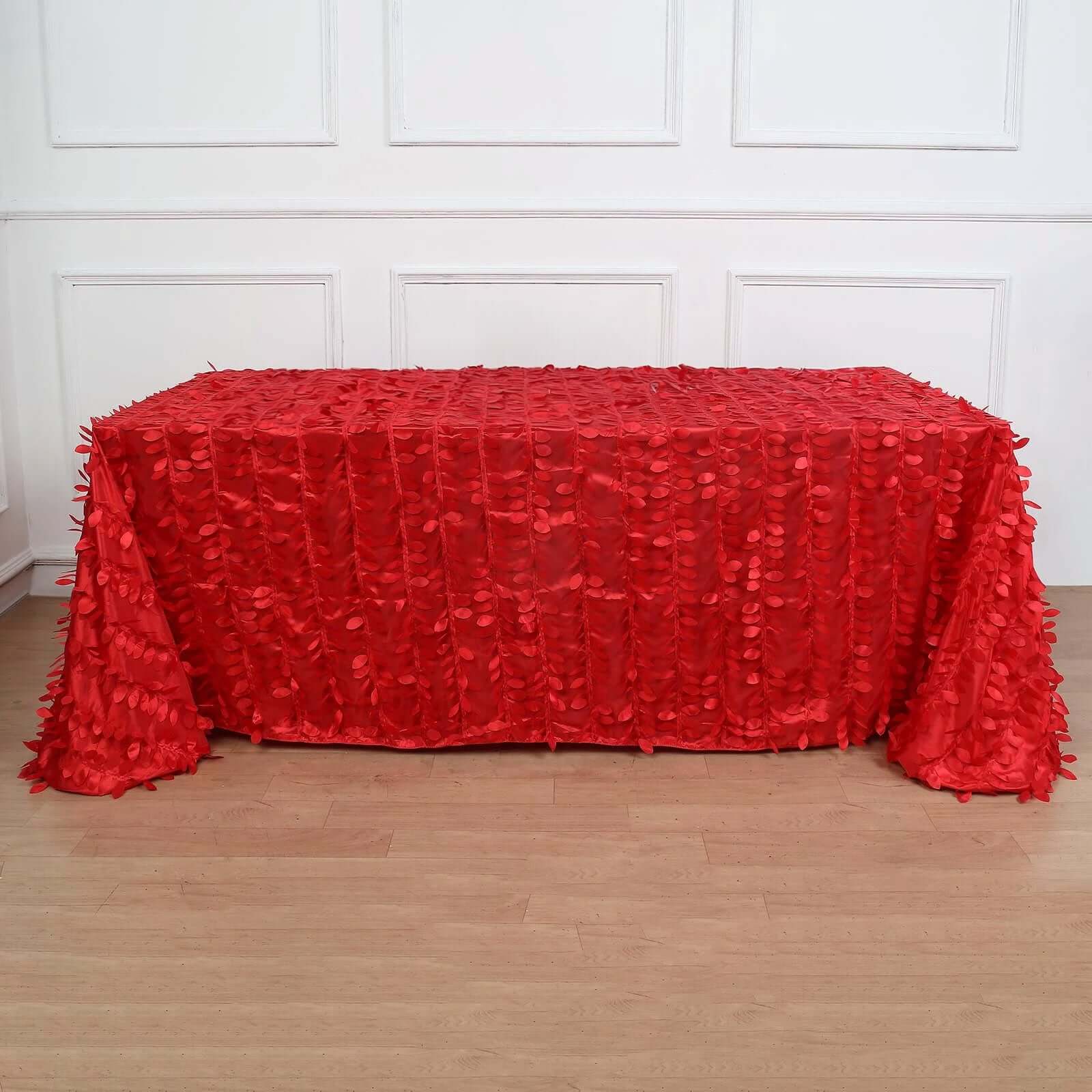 Hot Deal! Red Taffeta Rectangle Tablecloth with 3D Leaf Petal Design, 90x132