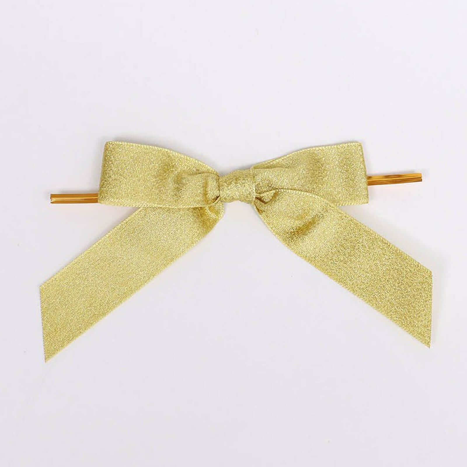 50 Pcs Gold Glitter Nylon Ribbon Bows with Twist Ties - Ideal for Gift Baskets & Party Favors