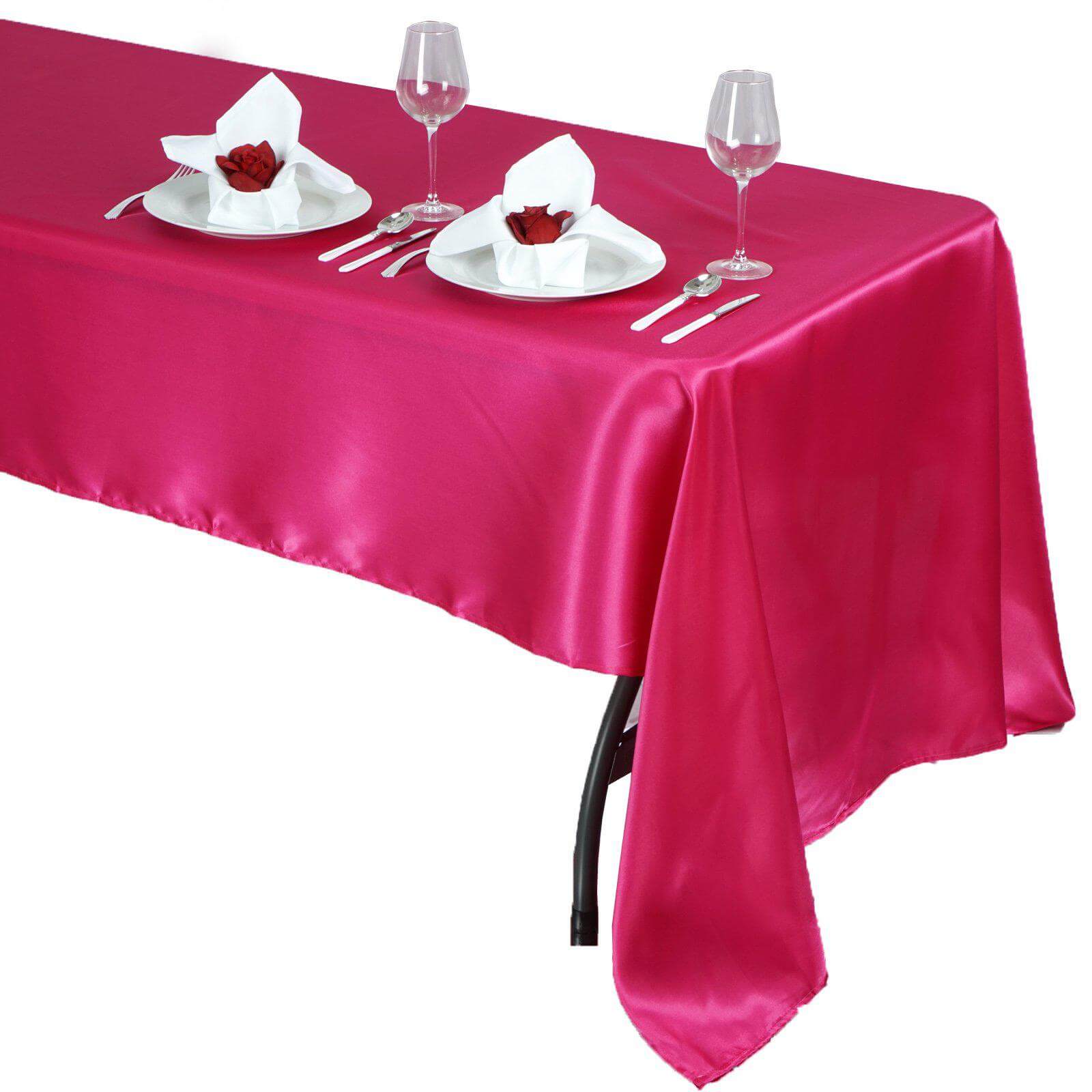 Hot Deal! Fuchsia Satin Rectangular Tablecloth, 60x126 Inches - Smooth and Shiny