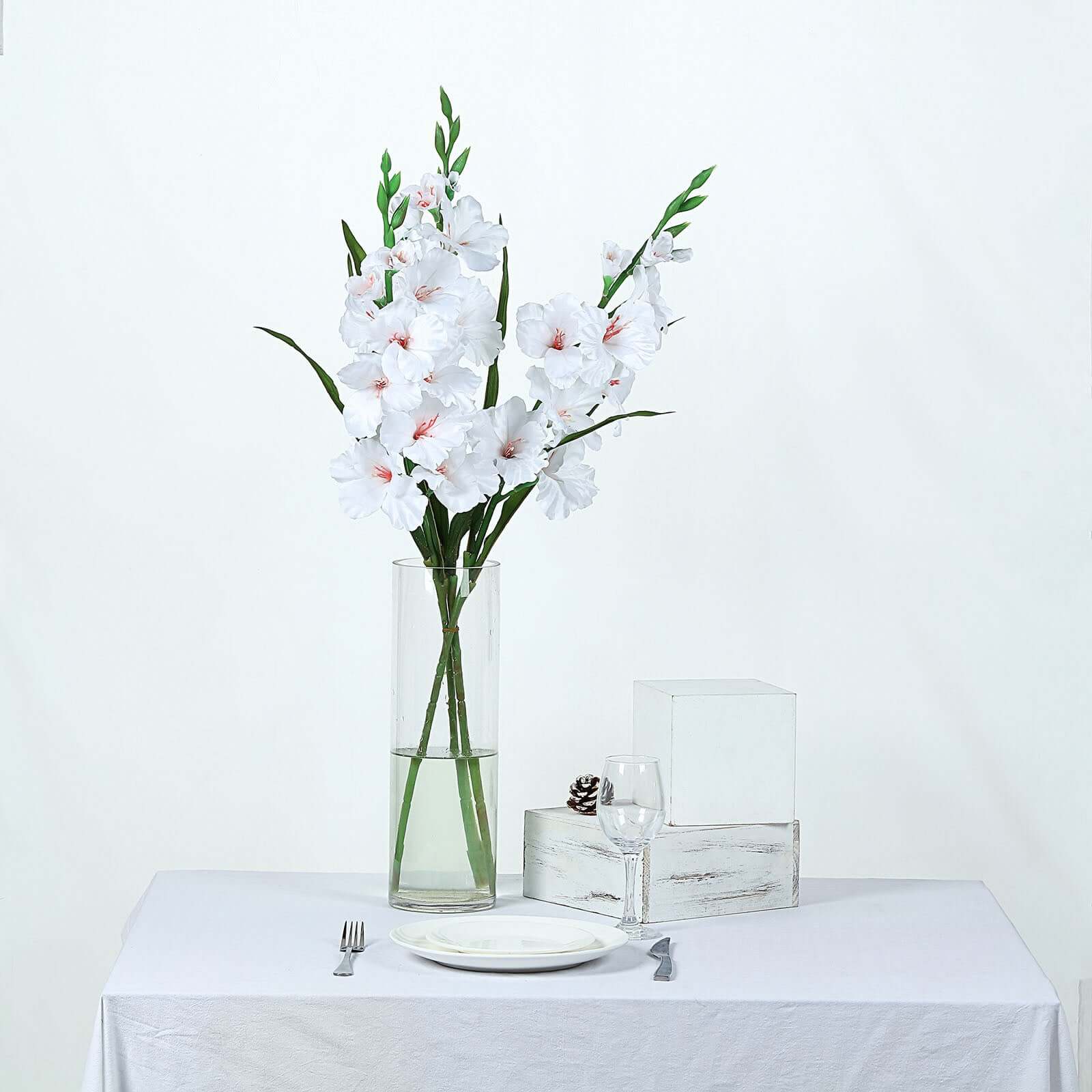 3 Stems of 36-Inch Tall White High-Quality Artificial Silk Gladiolus Flower Spray