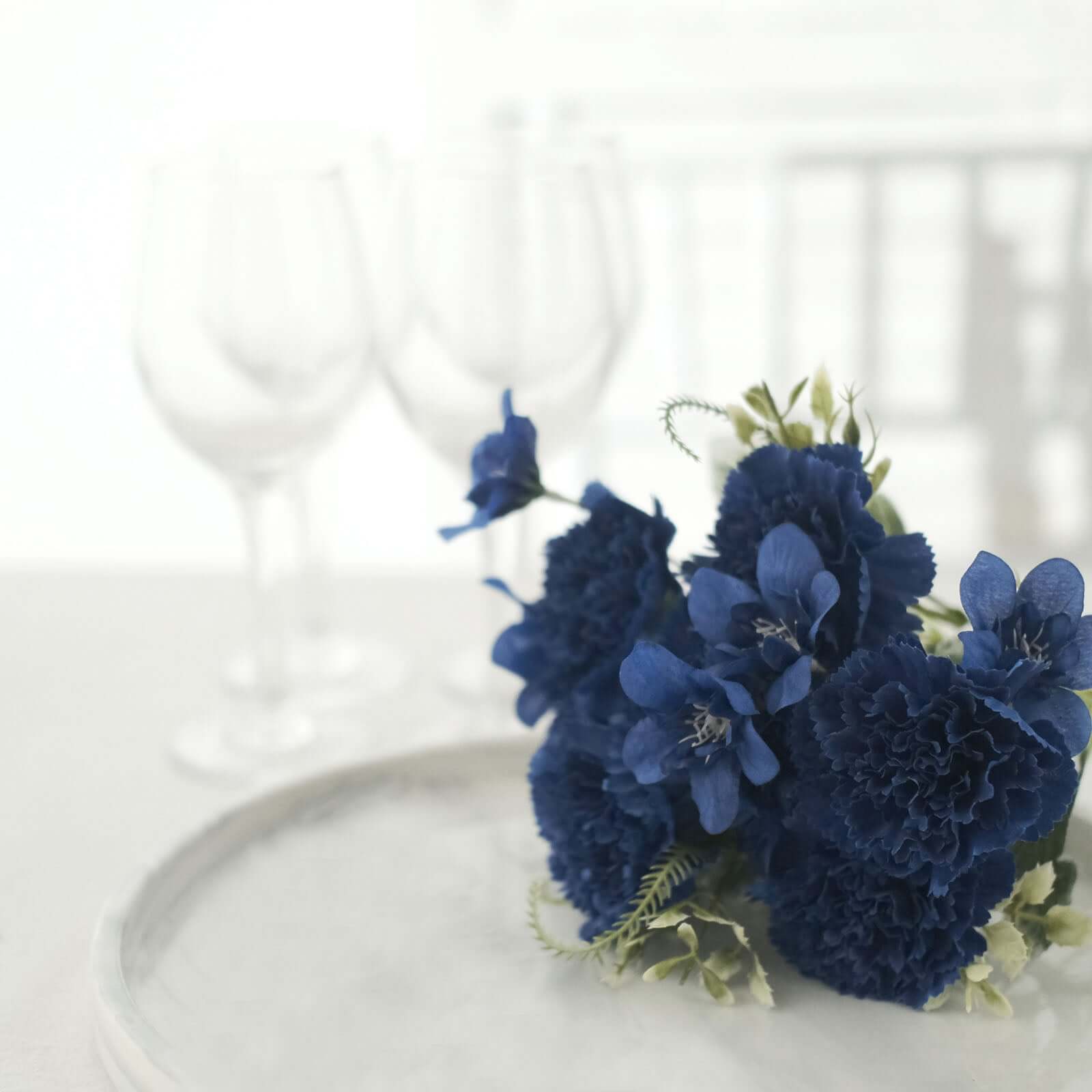 Set of 3 Navy Blue Artificial Silk Carnation Flower Arrangements, 14 Inches Tall