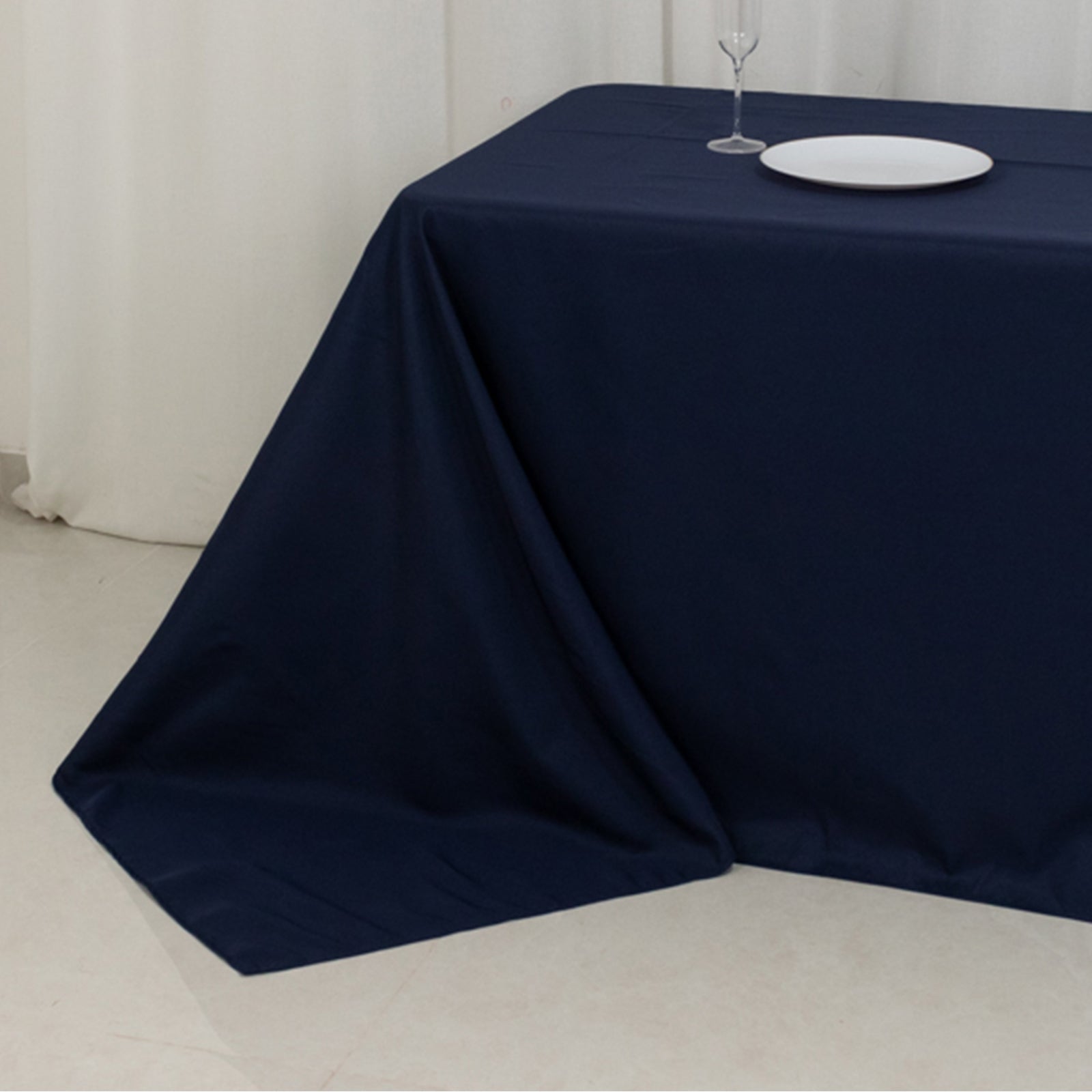 Navy Blue Premium Polyester Fire Retardant 90x156 Rectangular Tablecloth - Ideal for Events