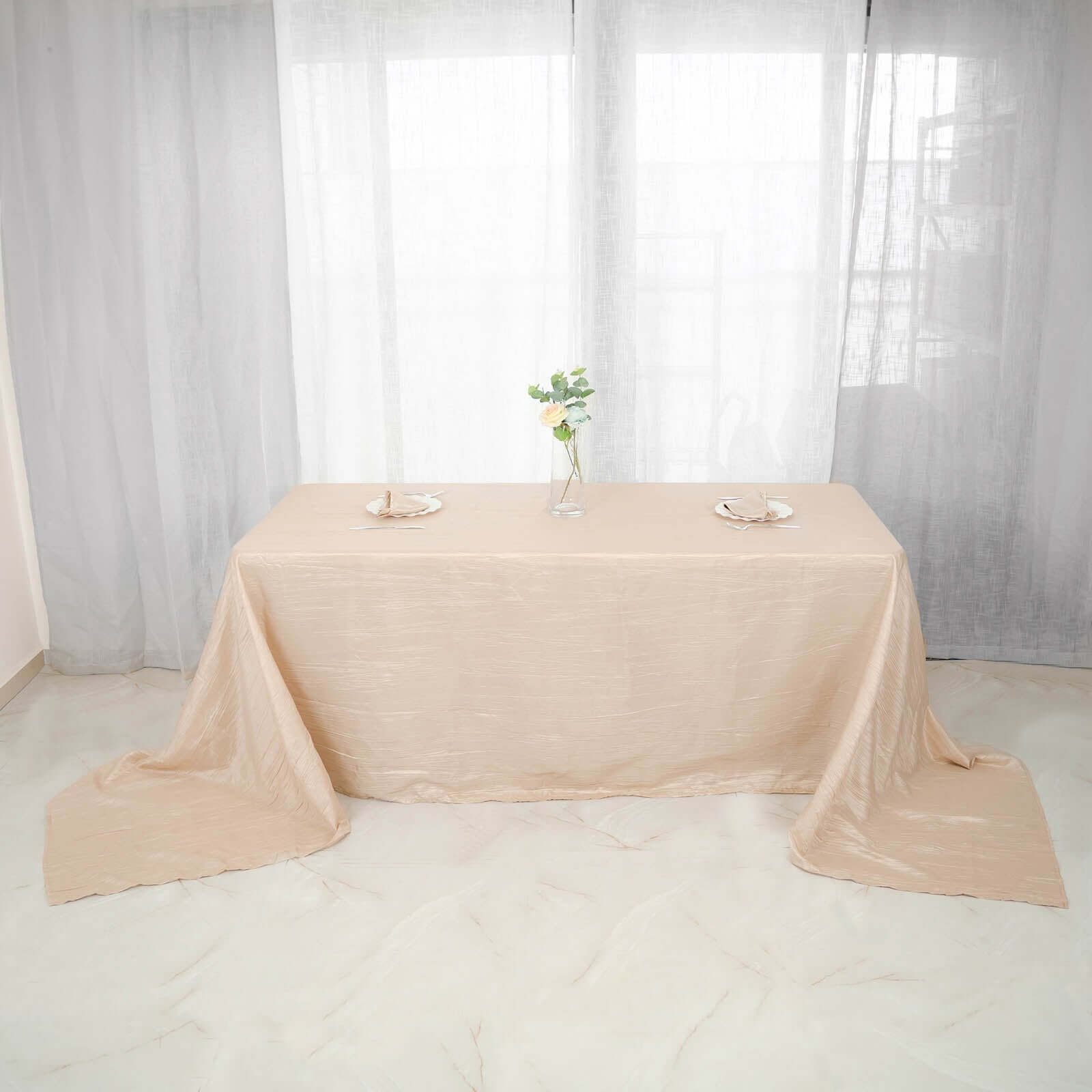 Discount! Beige Crinkle Taffeta Rectangle Tablecloth 90x156 for Weddings and Parties
