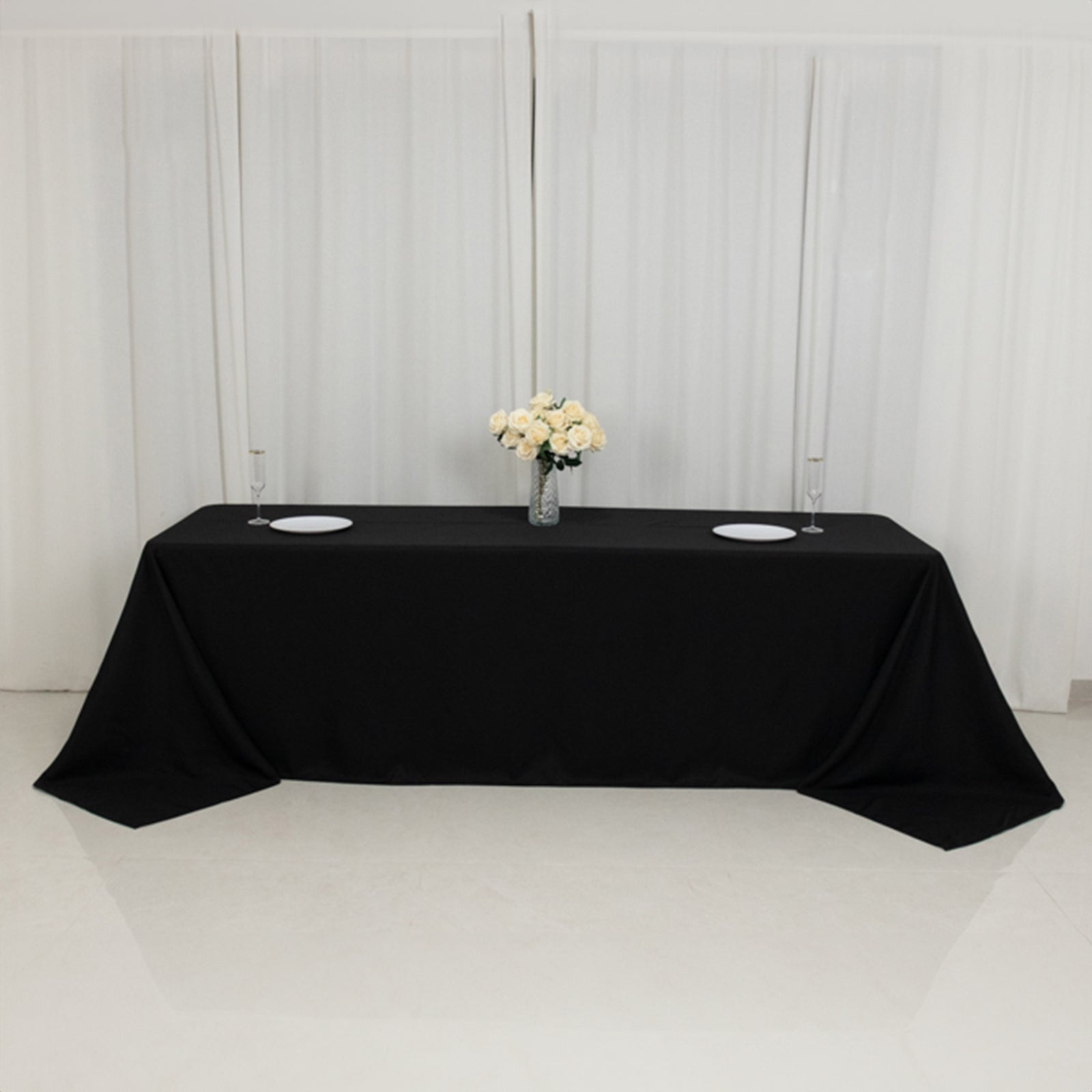 Black High-Performance Seamless Fire-Retardant Premium Polyester 90x156 Rectangular Tablecloth
