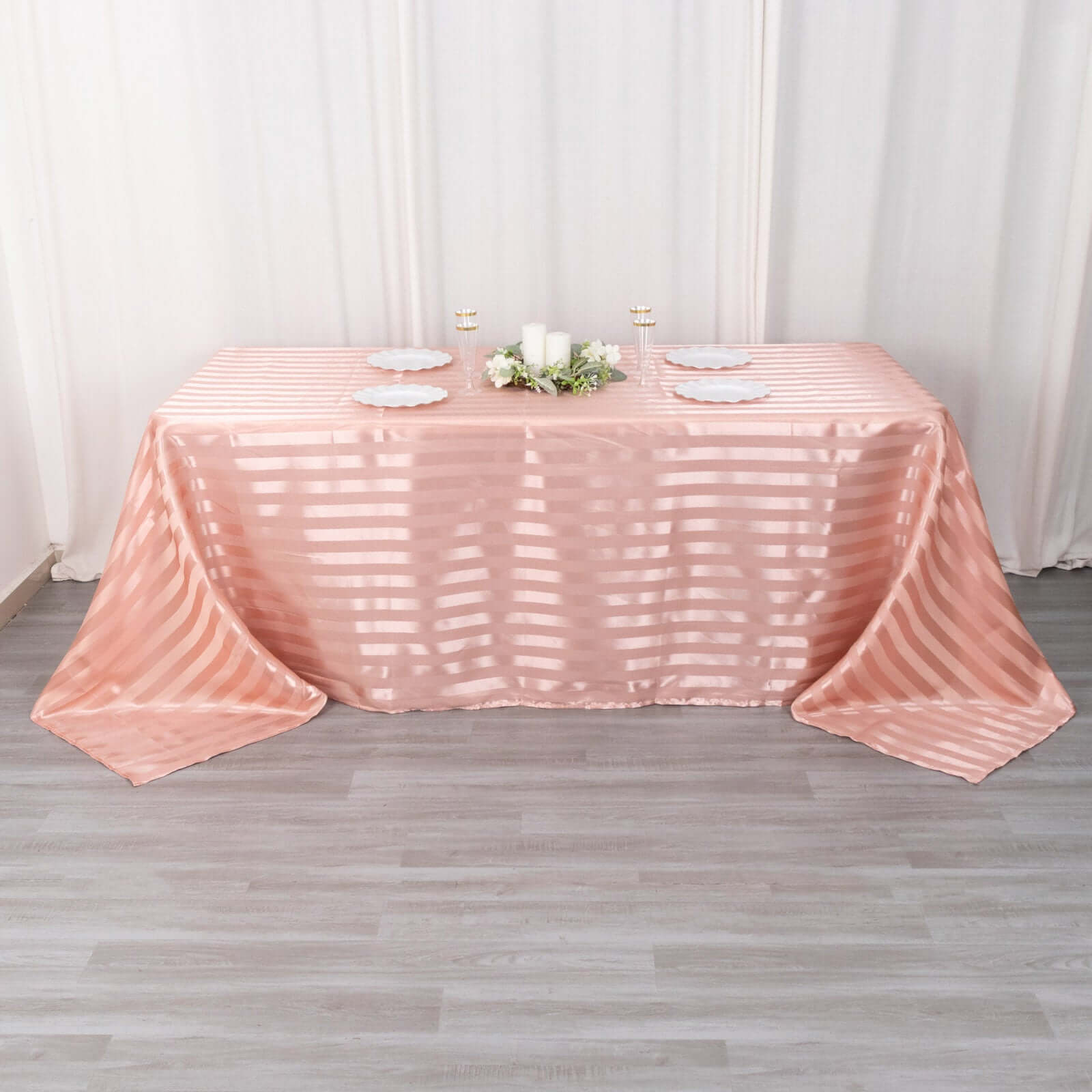 Hot Deal! Dusty Rose Satin Rectangular Tablecloth with Glossy Stripes, 90x132 inches