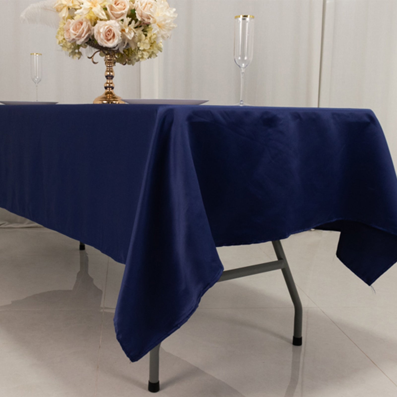 Navy Blue Lamour Satin Rectangle Tablecloth 60x102 - Durable & Soft