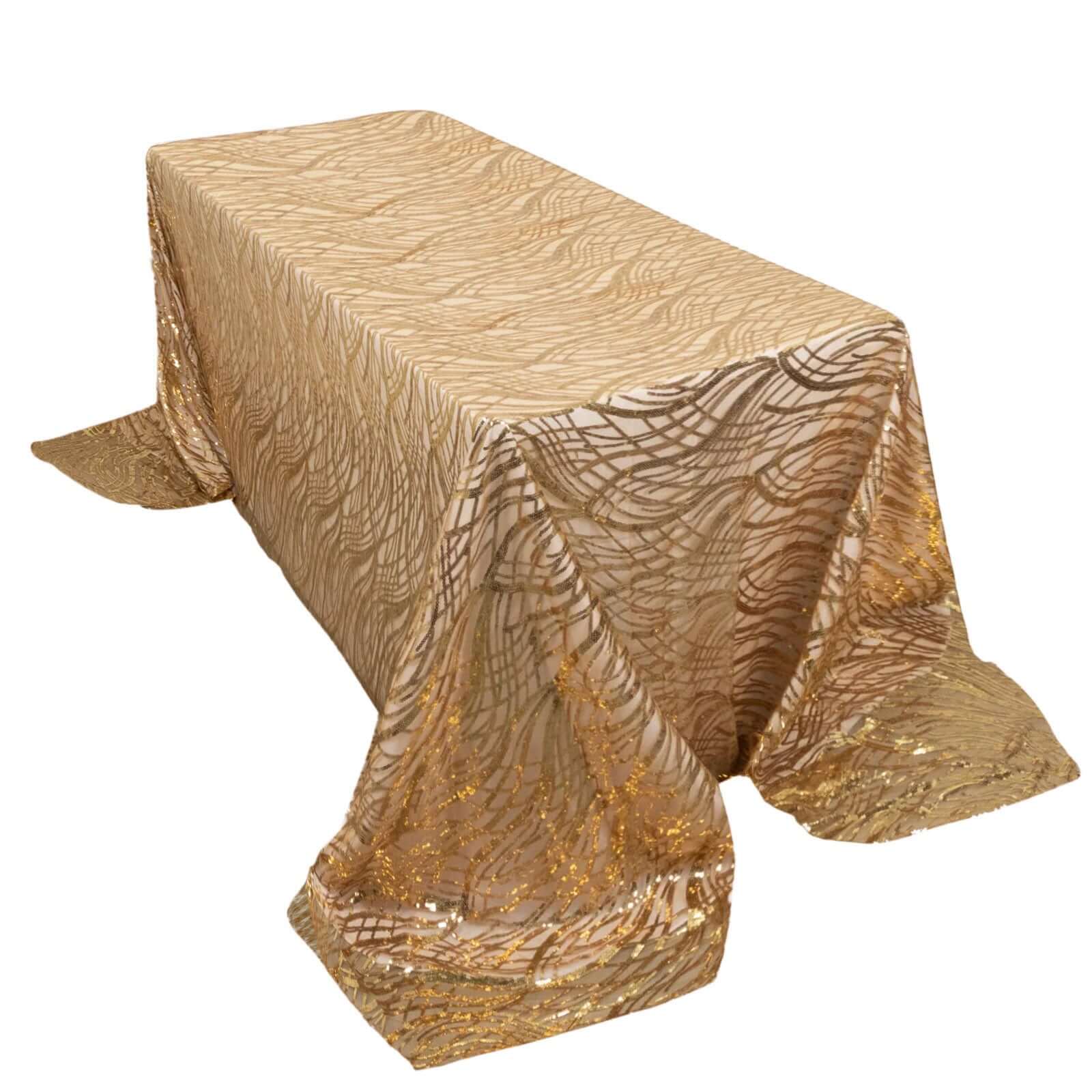 Sparkling Rose Gold/Gold Sequin Embroidered Mesh Rectangle Tablecloth for Special Events