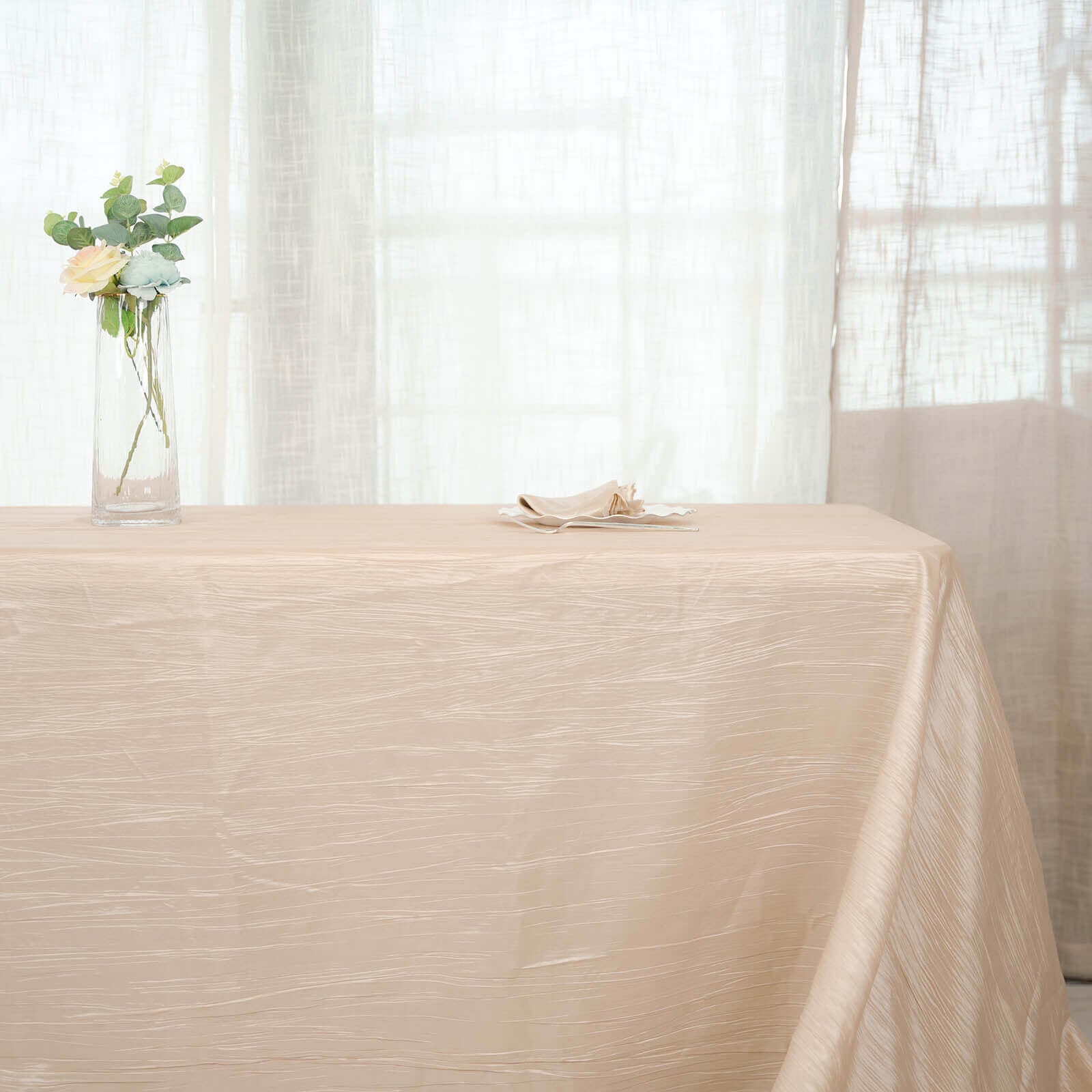 Discount! Beige Crinkle Taffeta Rectangle Tablecloth 90x156 for Weddings and Parties
