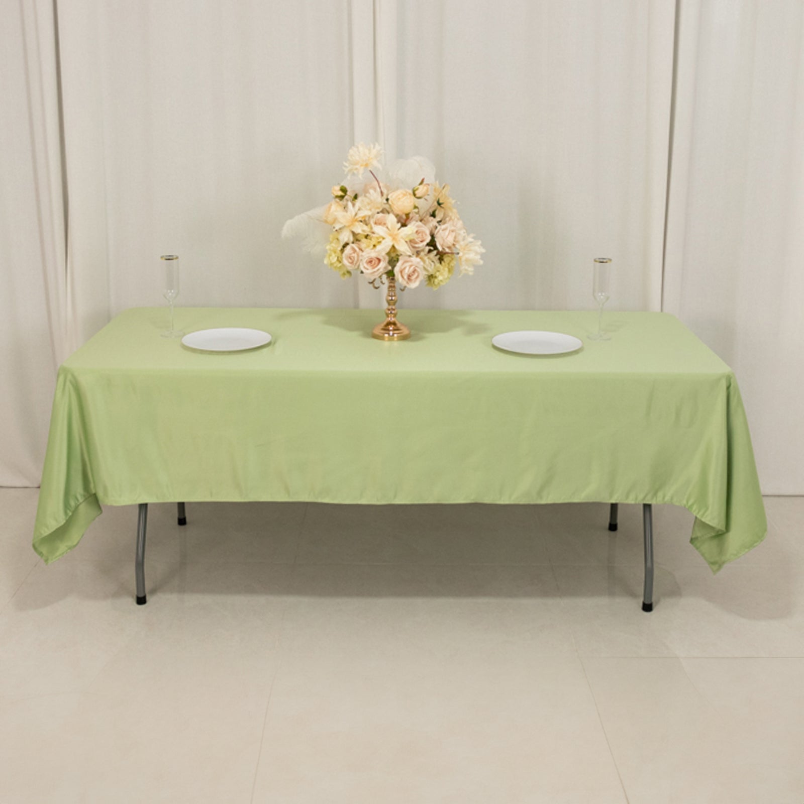 Get This Durable & Silky Soft Lamour Satin Rectangle Tablecloth in Sage Green (60x102)