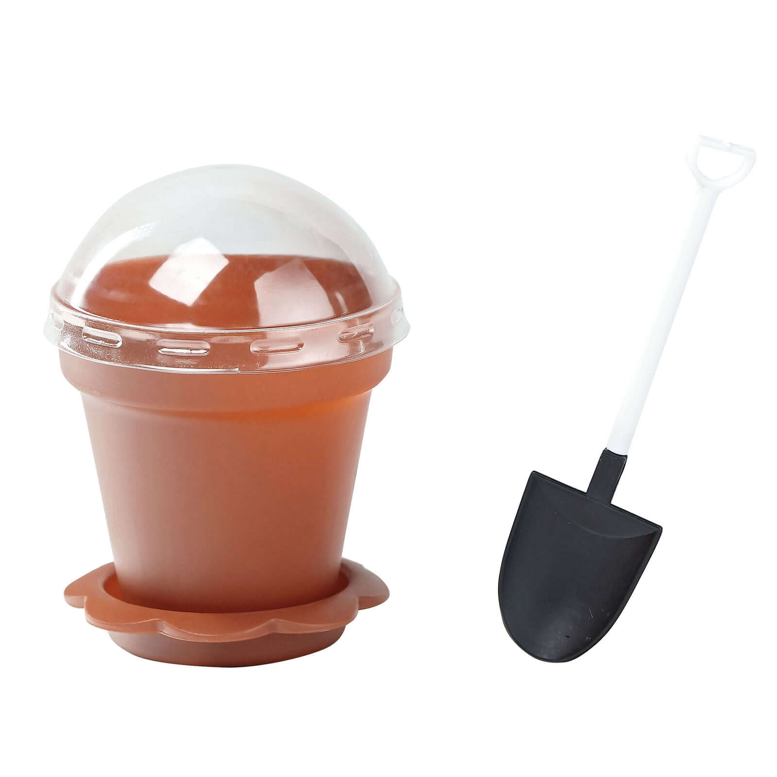 12-Pack Plastic Dessert Cups with Lids and Shovels in Terracotta (Rust) Succulent Planter Design
