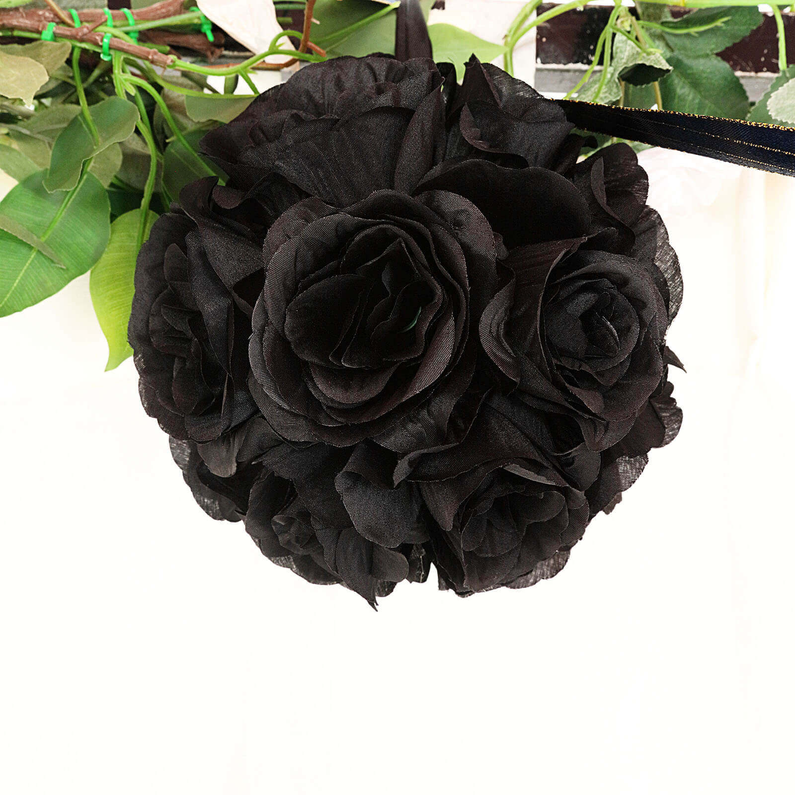 Hot Sale! 2-Pack 7-Inch Black Artificial Silk Rose Kissing Balls for Party Decor