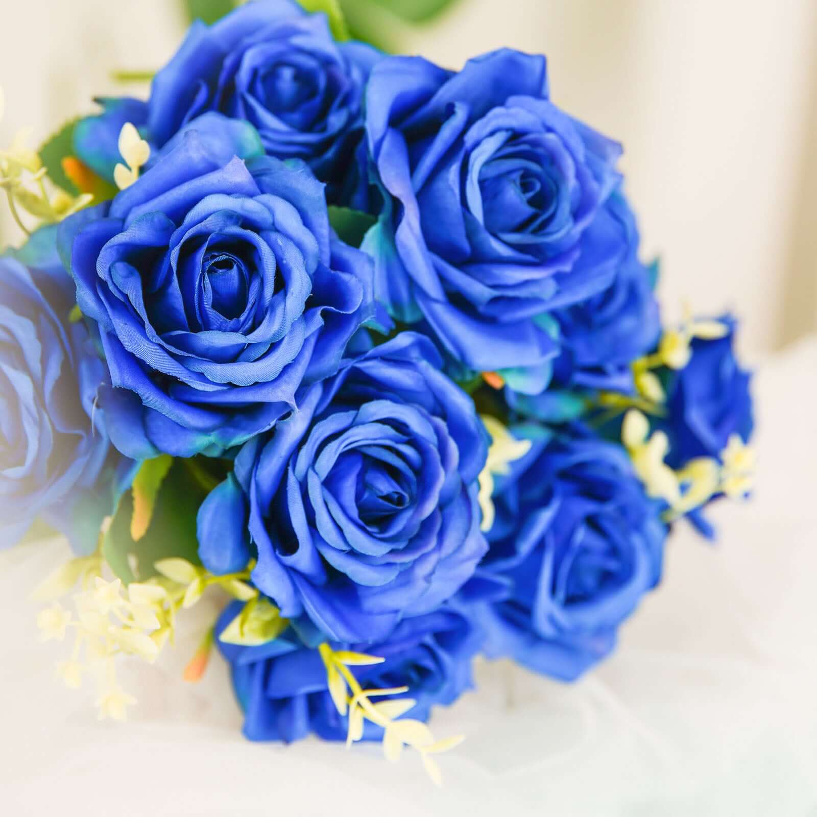 2 Bushes 18-Head Royal Blue Artificial Silk Rose Flower Bouquet, Ideal for Decor