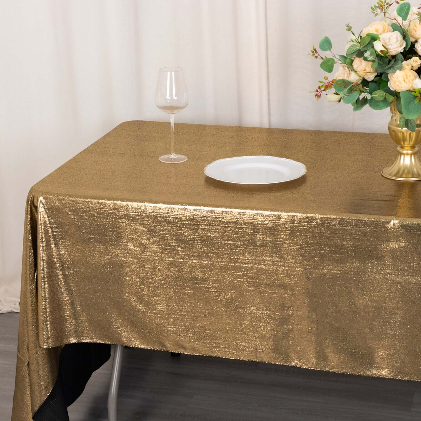 Sparkling Antique Gold Sequin Dots Polyester Rectangle Tablecloth - Wrinkle-Free & Reusable, Ideal for Events