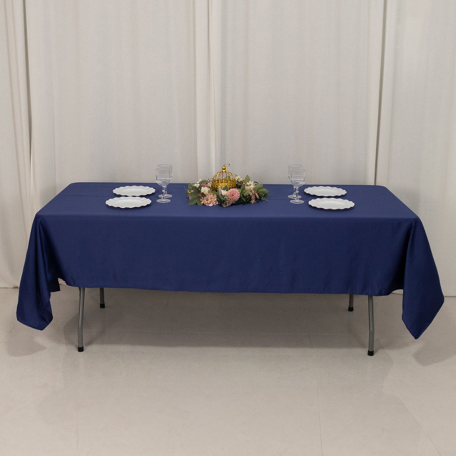 Navy Blue Lamour Satin Rectangle Tablecloth 60x102 - Durable & Soft