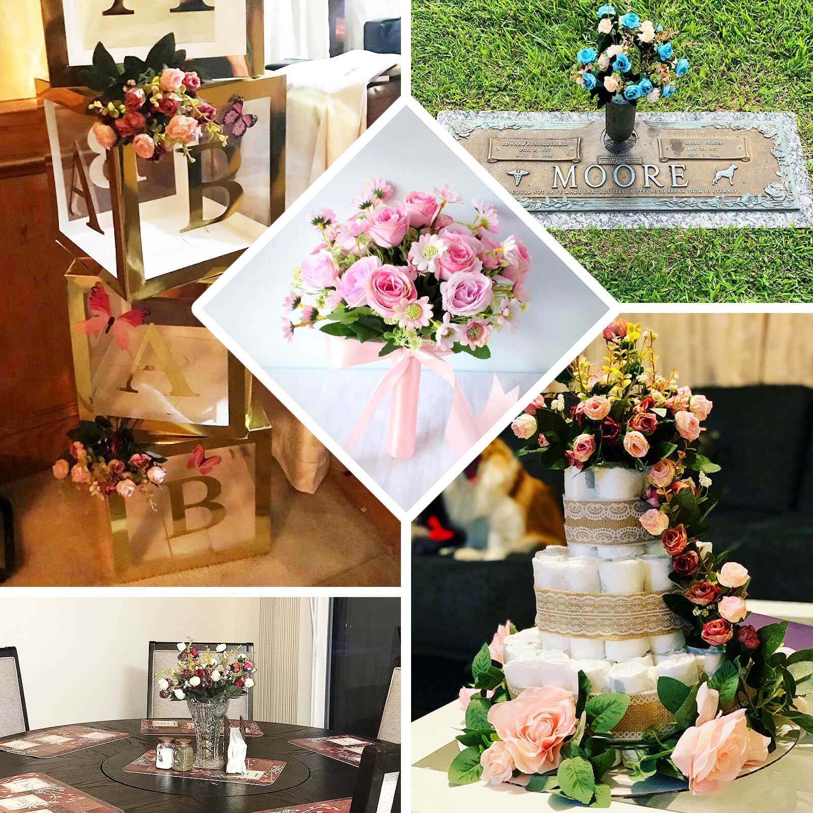4-Bush Set of 12' White Artificial Silk Rose Flower Bouquet - Ideal for Weddings & Decor