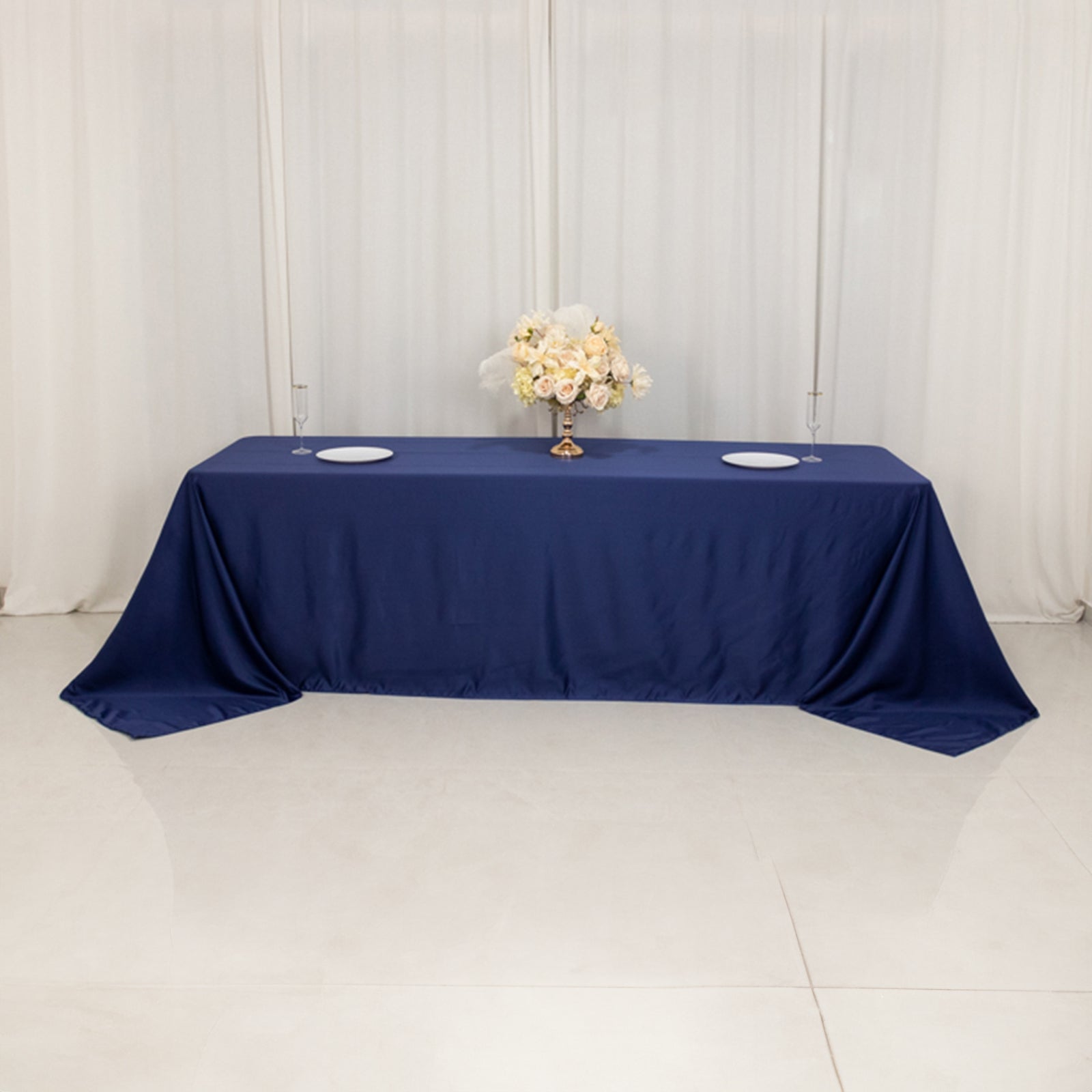 Luxurious Navy Blue Lamour Satin Rectangle Tablecloth 90x156 - Soft & Seamless
