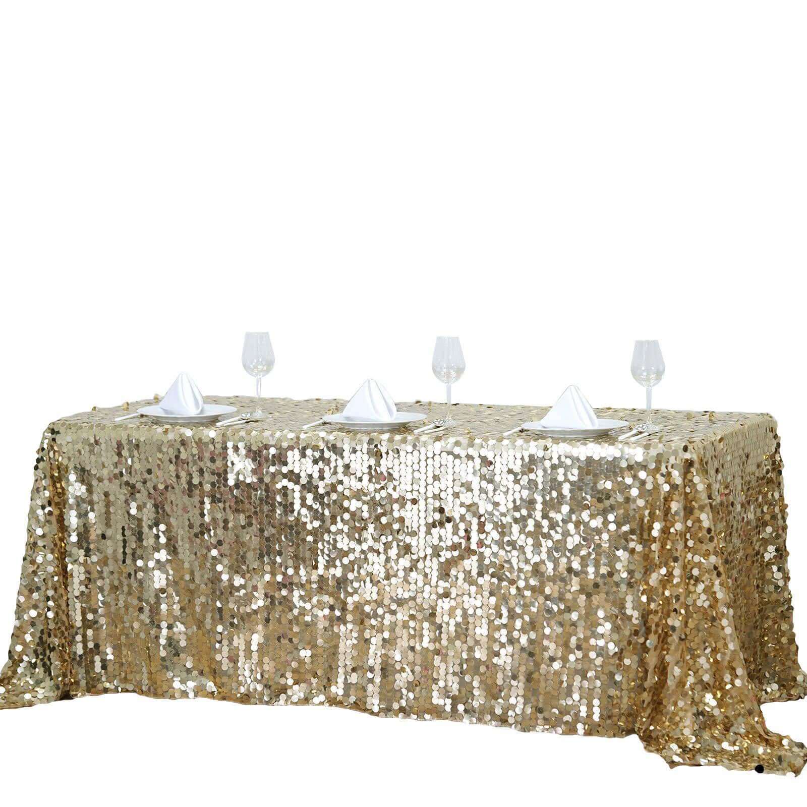 Champagne Sequin 90x132 Rectangle Seamless Tablecloth for Various Events