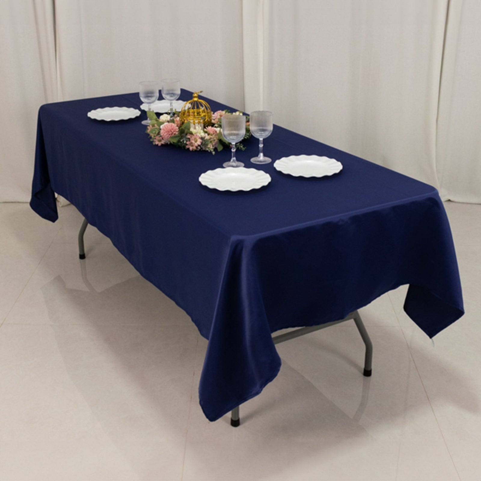 Navy Blue Lamour Satin Rectangle Tablecloth 60x102 - Durable & Soft