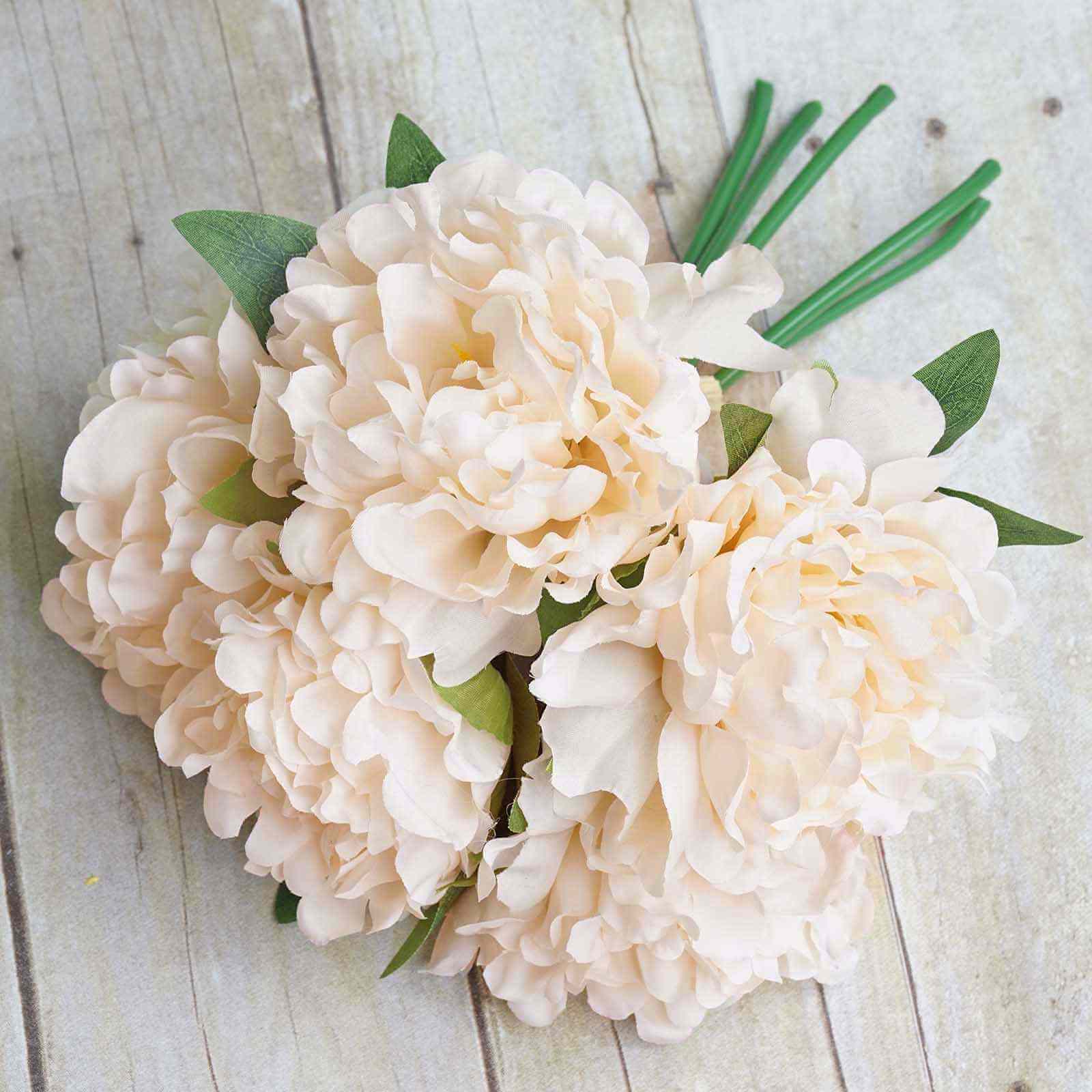 Hot Sale! 11-piece Blush and Cream Artificial Silk Peony Flower Bouquet for Various Occasions