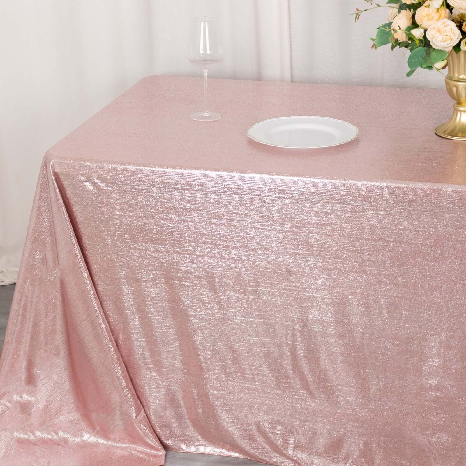 Rose Gold Shimmering Sequin Dots Polyester 90x132 Rectangle Wrinkle-Free Tablecloth