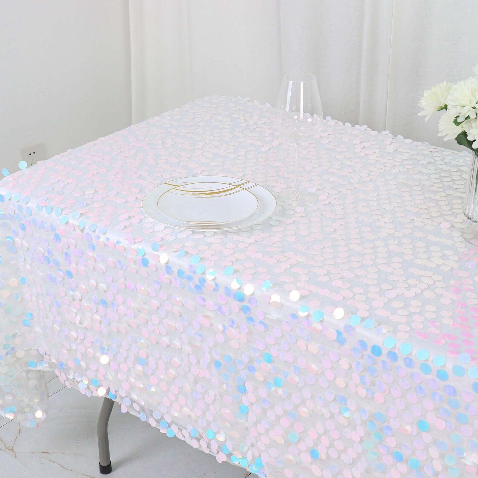 Big Payette Modern Gathering Design - Iridescent Blue Sequin Rectangle Tablecloth 60x102