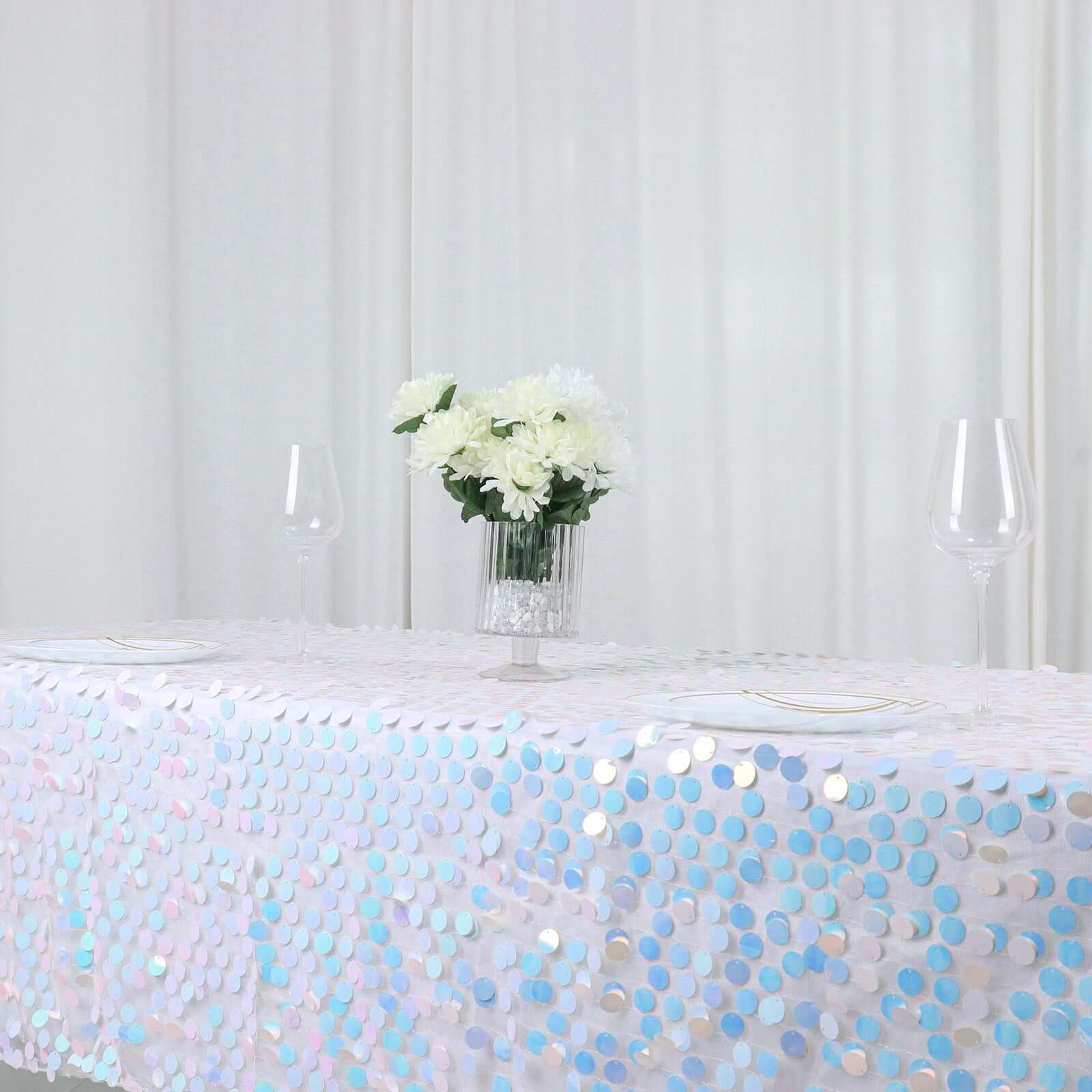 Big Payette Modern Gathering Design - Iridescent Blue Sequin Rectangle Tablecloth 60x102