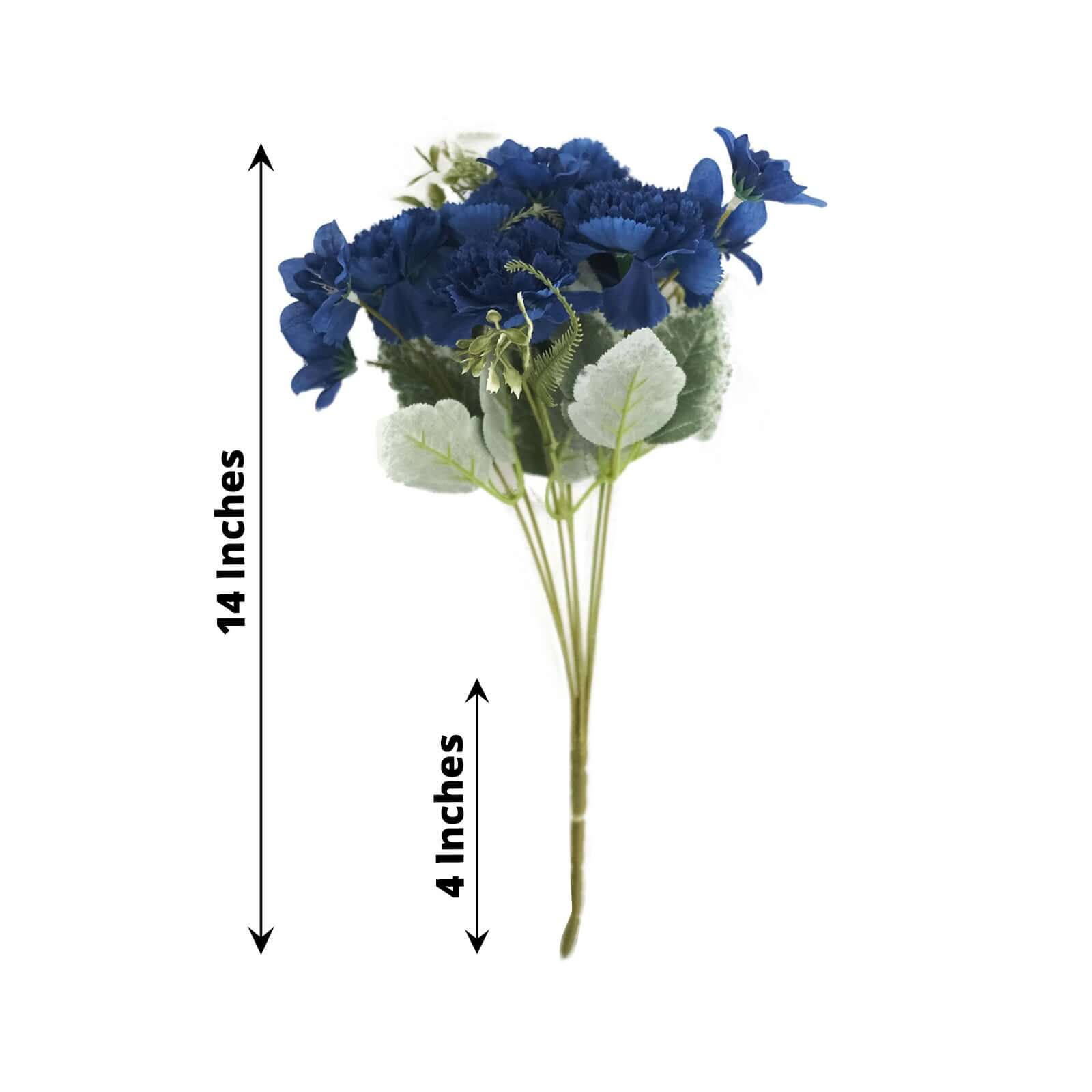 Set of 3 Navy Blue Artificial Silk Carnation Flower Arrangements, 14 Inches Tall