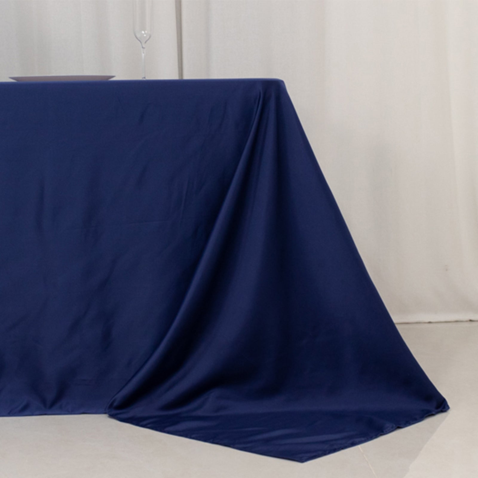 Luxurious Navy Blue Lamour Satin Rectangle Tablecloth 90x156 - Soft & Seamless