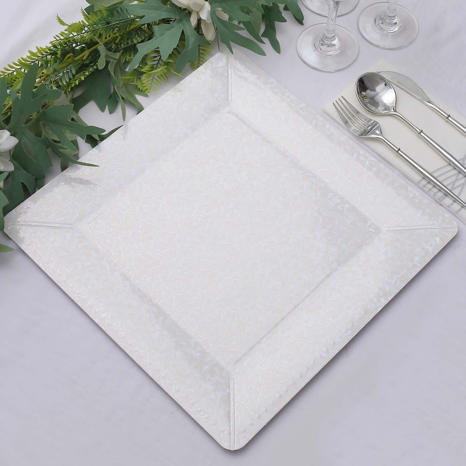 Hot Deal! 10-Pack Disposable Iridescent Square Charger Plates with Leather-like Texture, 13 Inches, 1100GSM Durable Paper