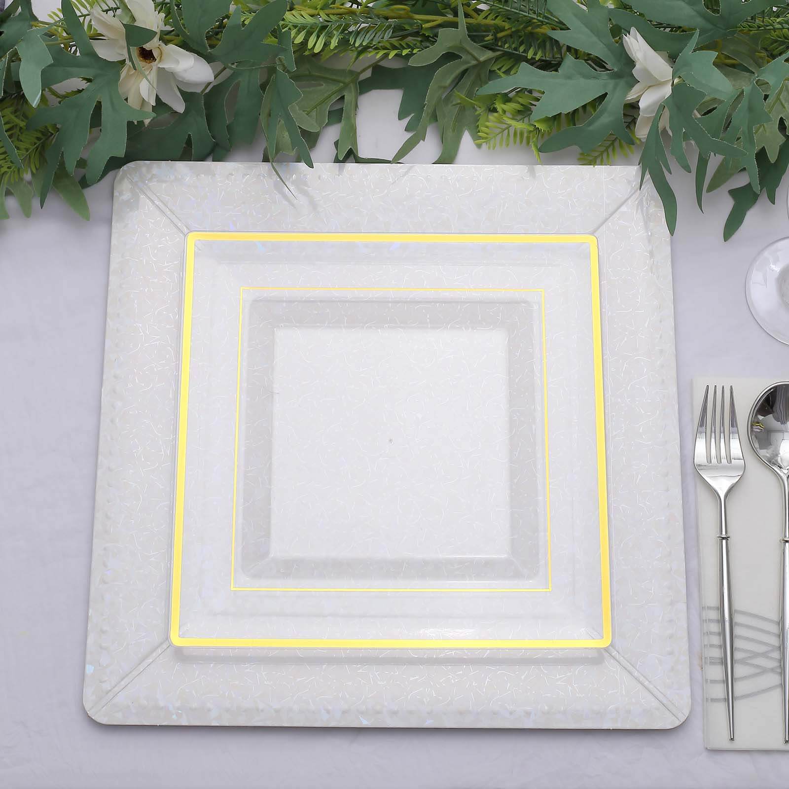 Hot Deal! 10-Pack Disposable Iridescent Square Charger Plates with Leather-like Texture, 13 Inches, 1100GSM Durable Paper