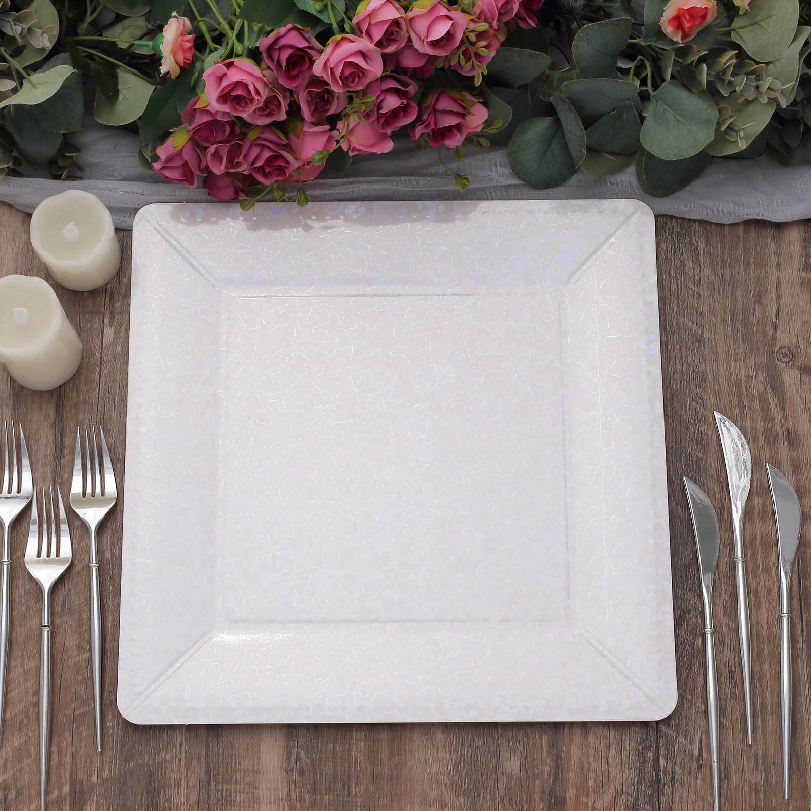 Hot Deal! 10-Pack Disposable Iridescent Square Charger Plates with Leather-like Texture, 13 Inches, 1100GSM Durable Paper