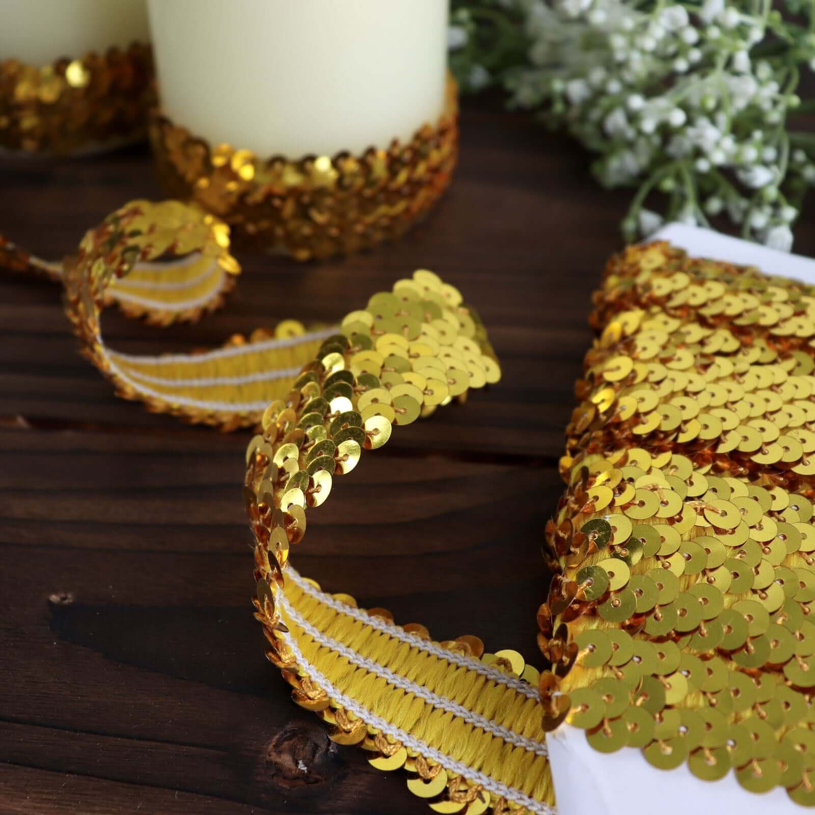 Hot Sale! 10-Yard Gold Metallic Sequin Stretch Fabric Ribbon for Crafting