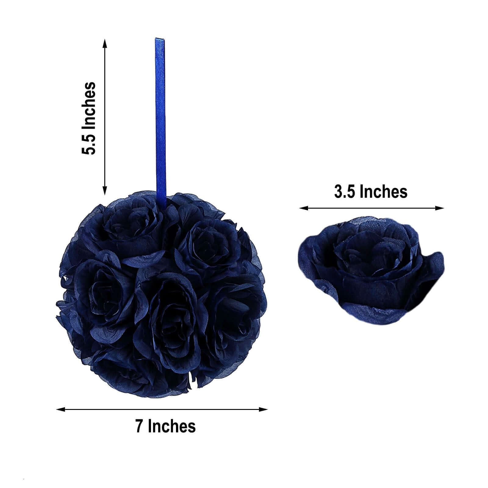 Hot Deal! 2-Pack 7" Navy Blue Artificial Silk Rose Kissing Flower Balls