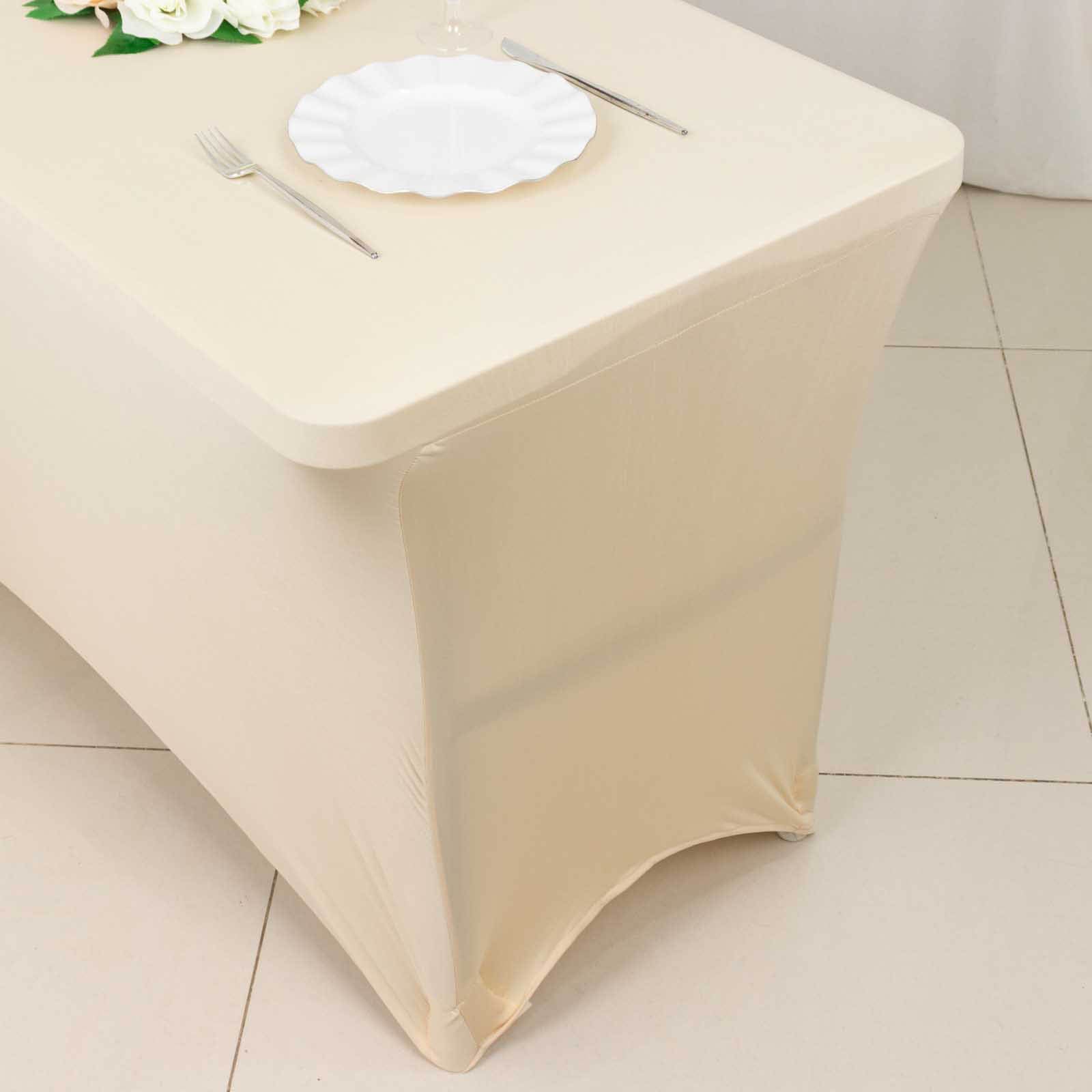 Beige Stretch Spandex Tablecloth - Durable, Form-Fitting for 4ft Tables