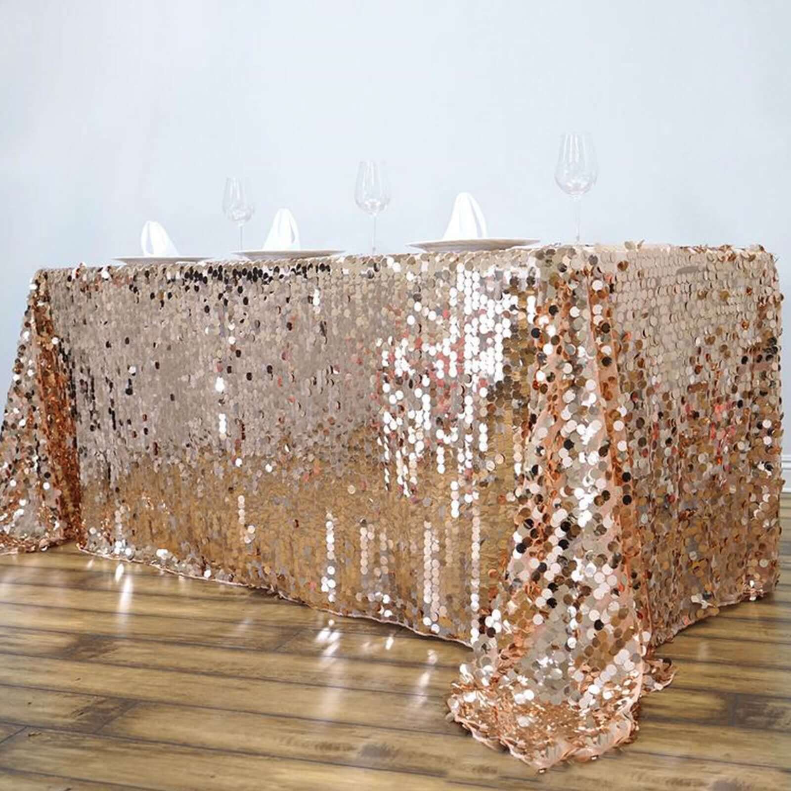 Hot Sale! Rose Gold Sequin Rectangle Tablecloth 90x132 - Seamless Table Cover